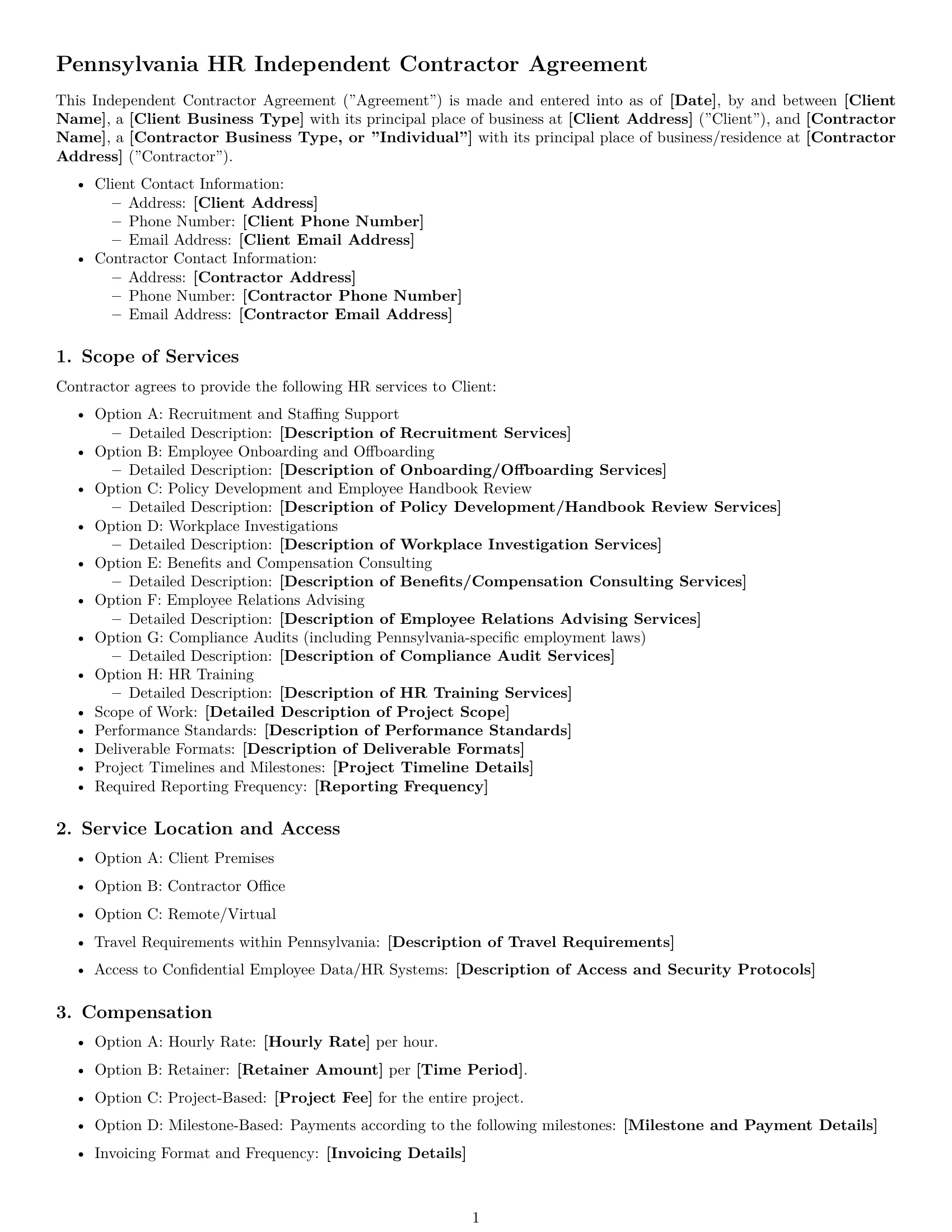 Preview page 1 of Free Pennsylvania hr independent contractor agreement template