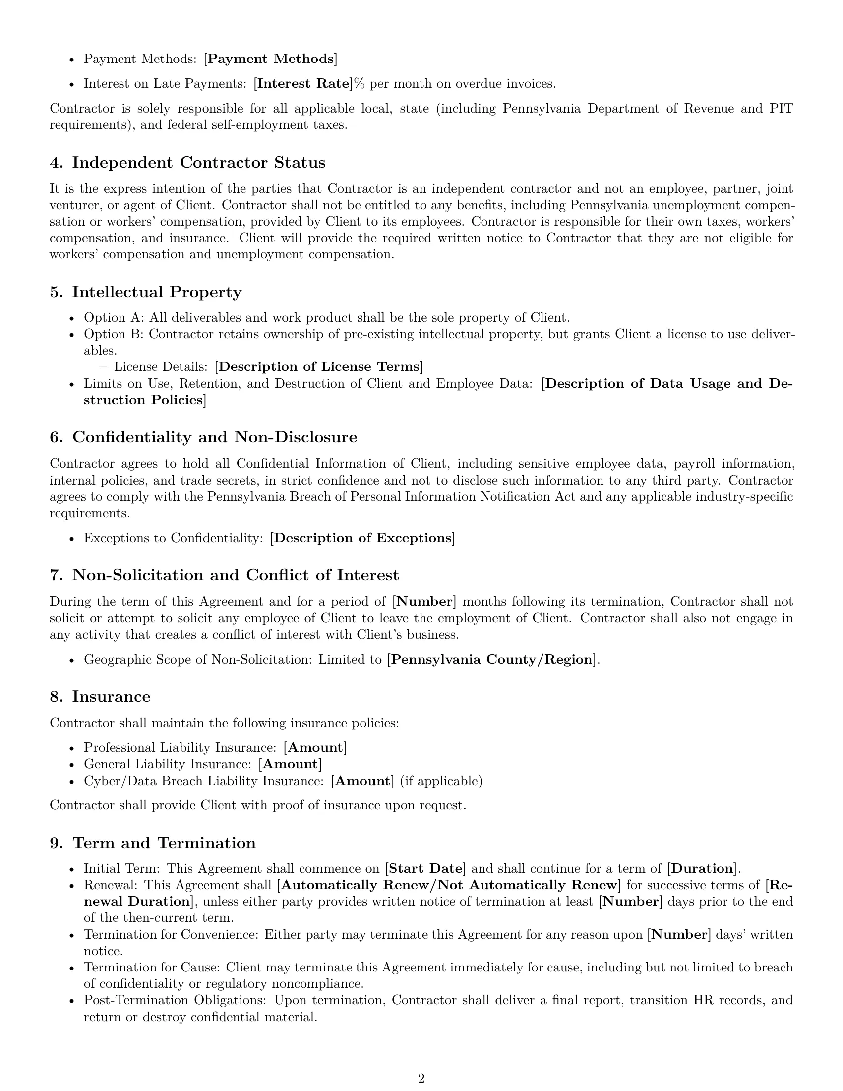 Preview page 2 of Free Pennsylvania hr independent contractor agreement template