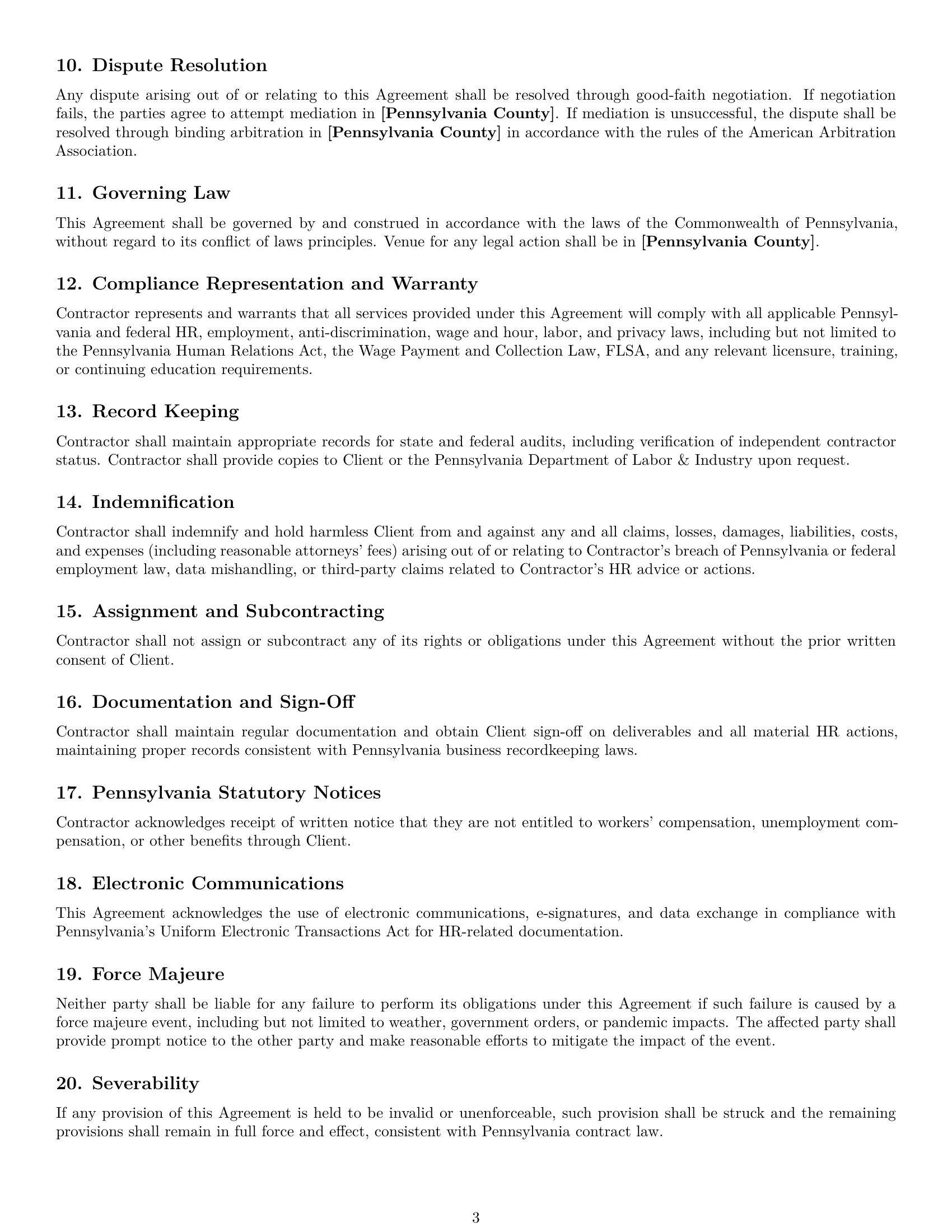 Preview page 3 of Free Pennsylvania hr independent contractor agreement template