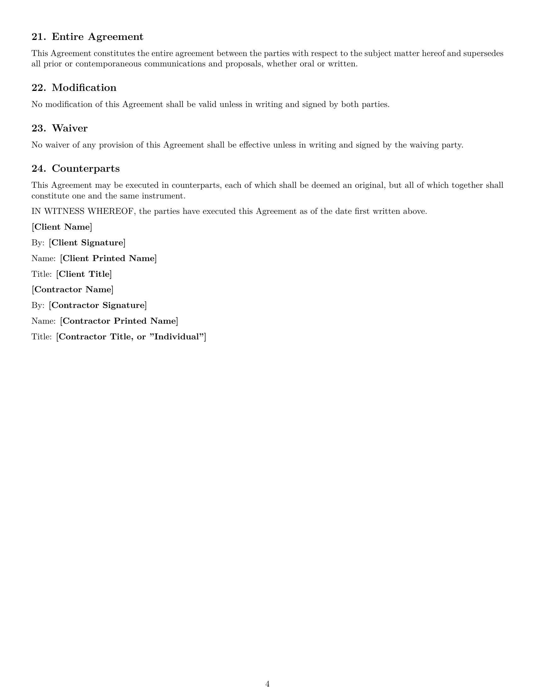 Preview page 4 of Free Pennsylvania hr independent contractor agreement template