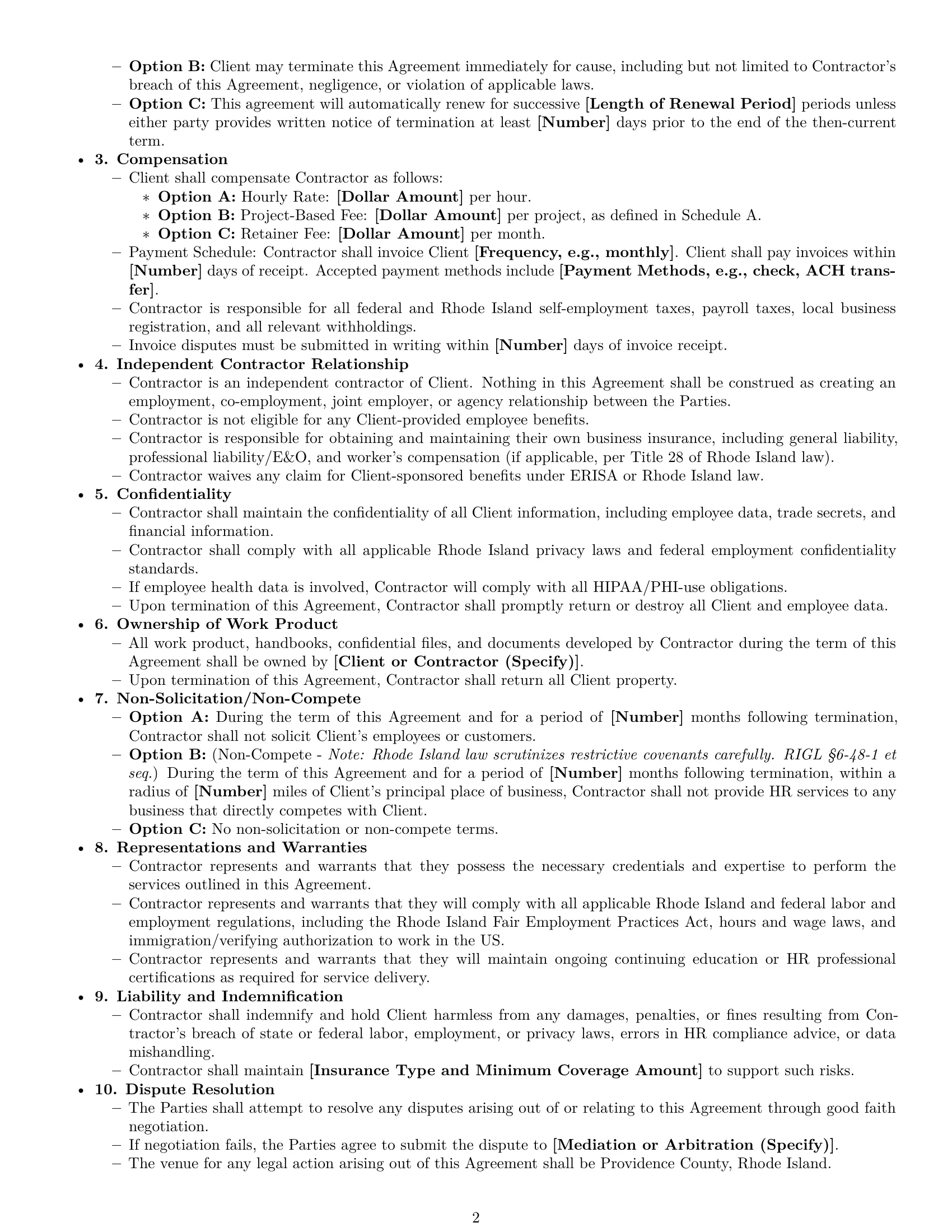 Preview page 2 of Free Rhode Island hr independent contractor agreement template