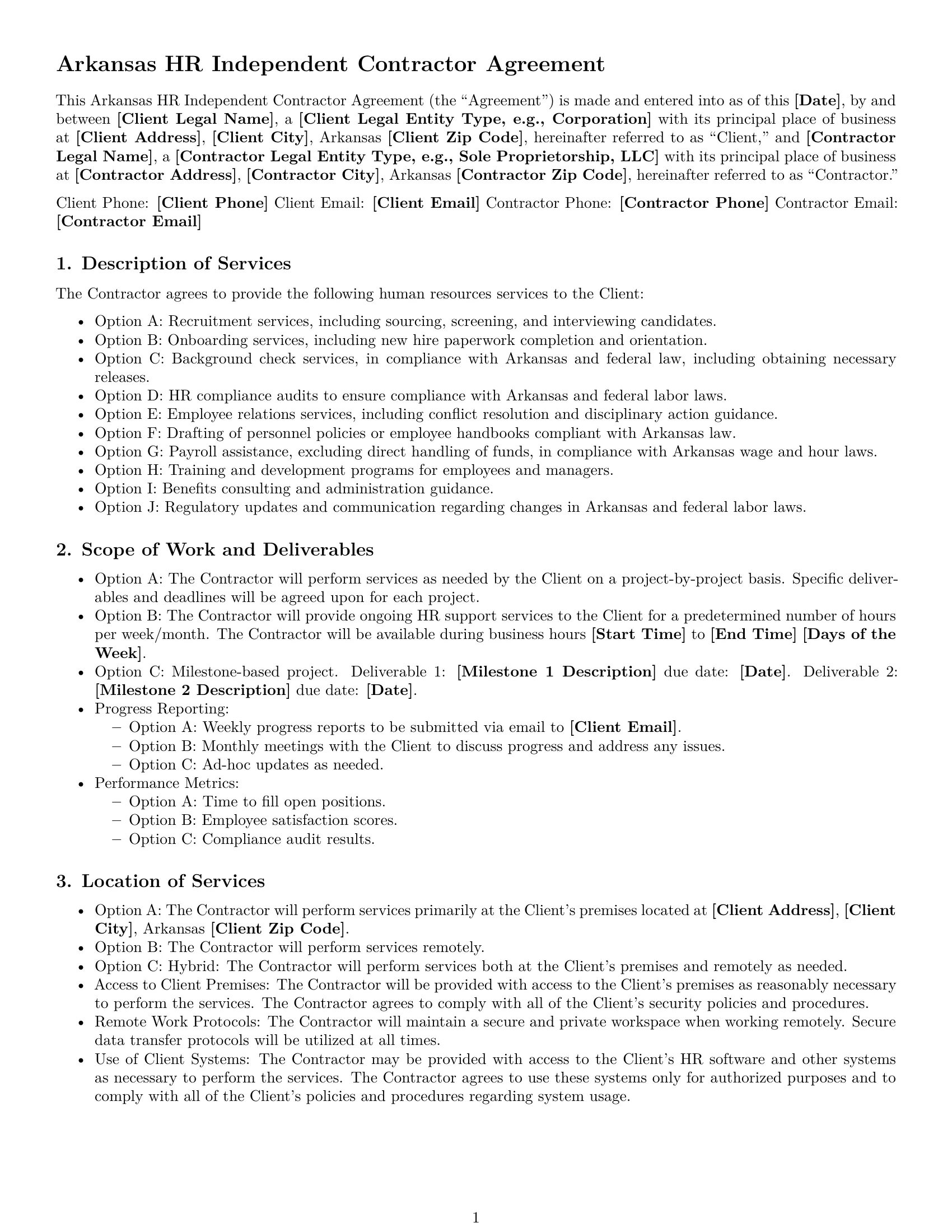 Preview page 1 of Free Arkansas hr independent contractor agreement template