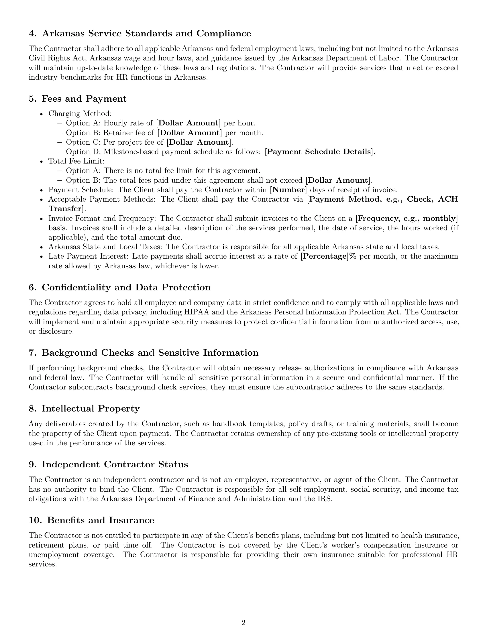 Preview page 2 of Free Arkansas hr independent contractor agreement template