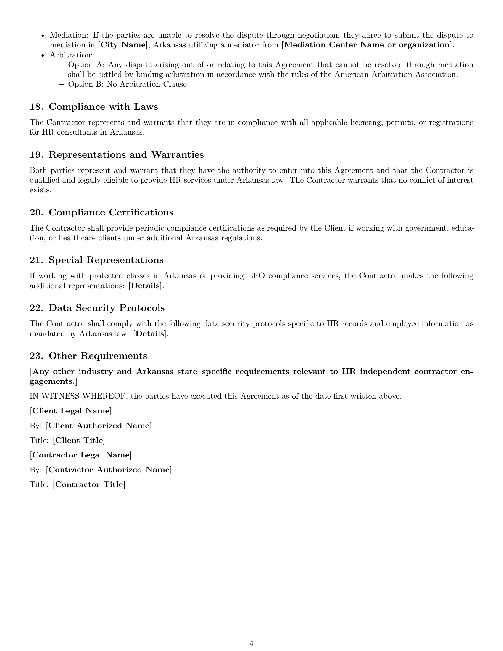 Preview page 4 of Free Arkansas hr independent contractor agreement template