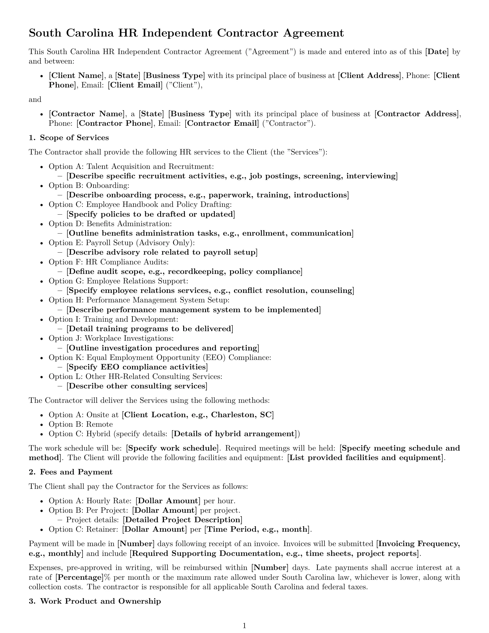 Preview page 1 of Free South Carolina hr independent contractor agreement template