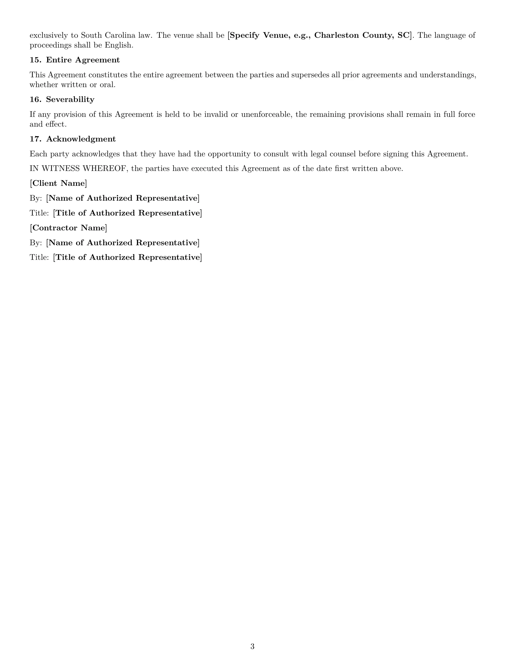 Preview page 3 of Free South Carolina hr independent contractor agreement template