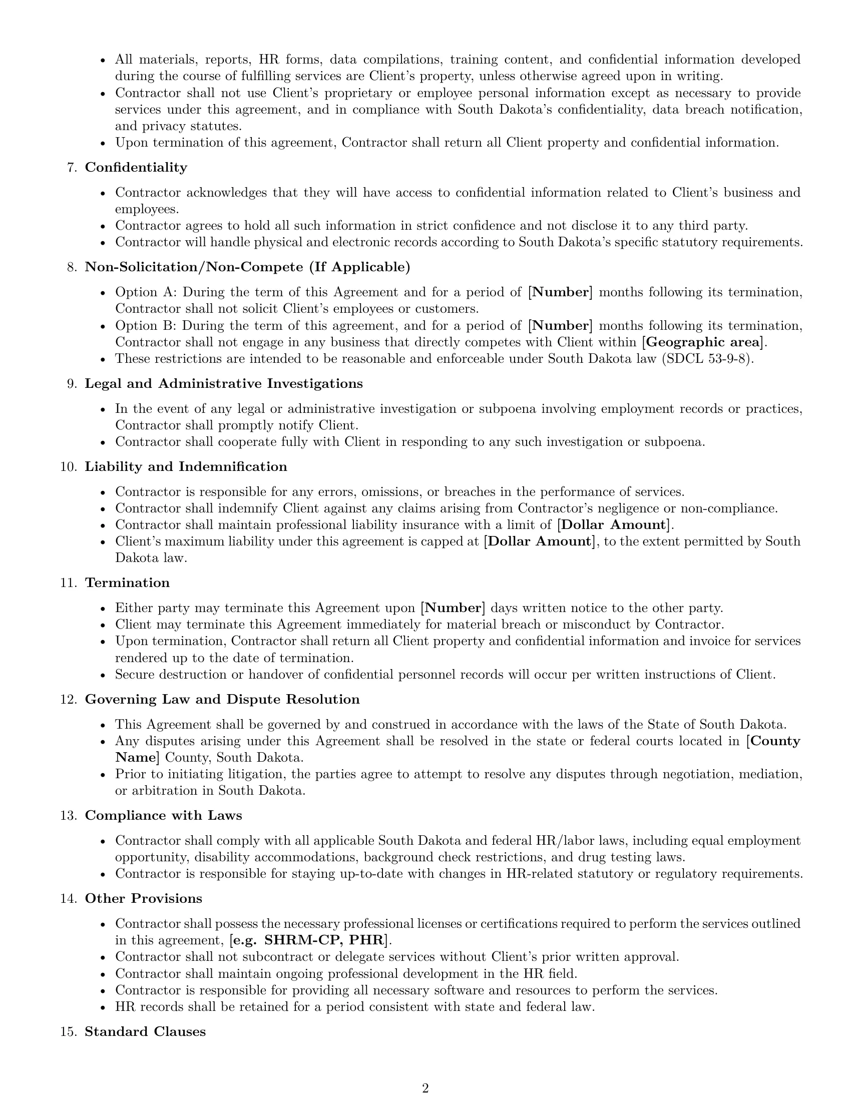Preview page 2 of Free South Dakota hr independent contractor agreement template