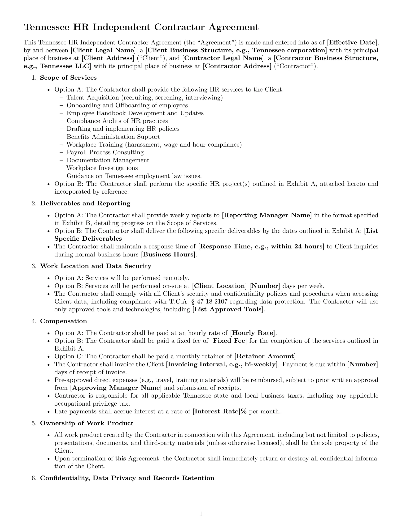 Preview page 1 of Free Tennessee hr independent contractor agreement template
