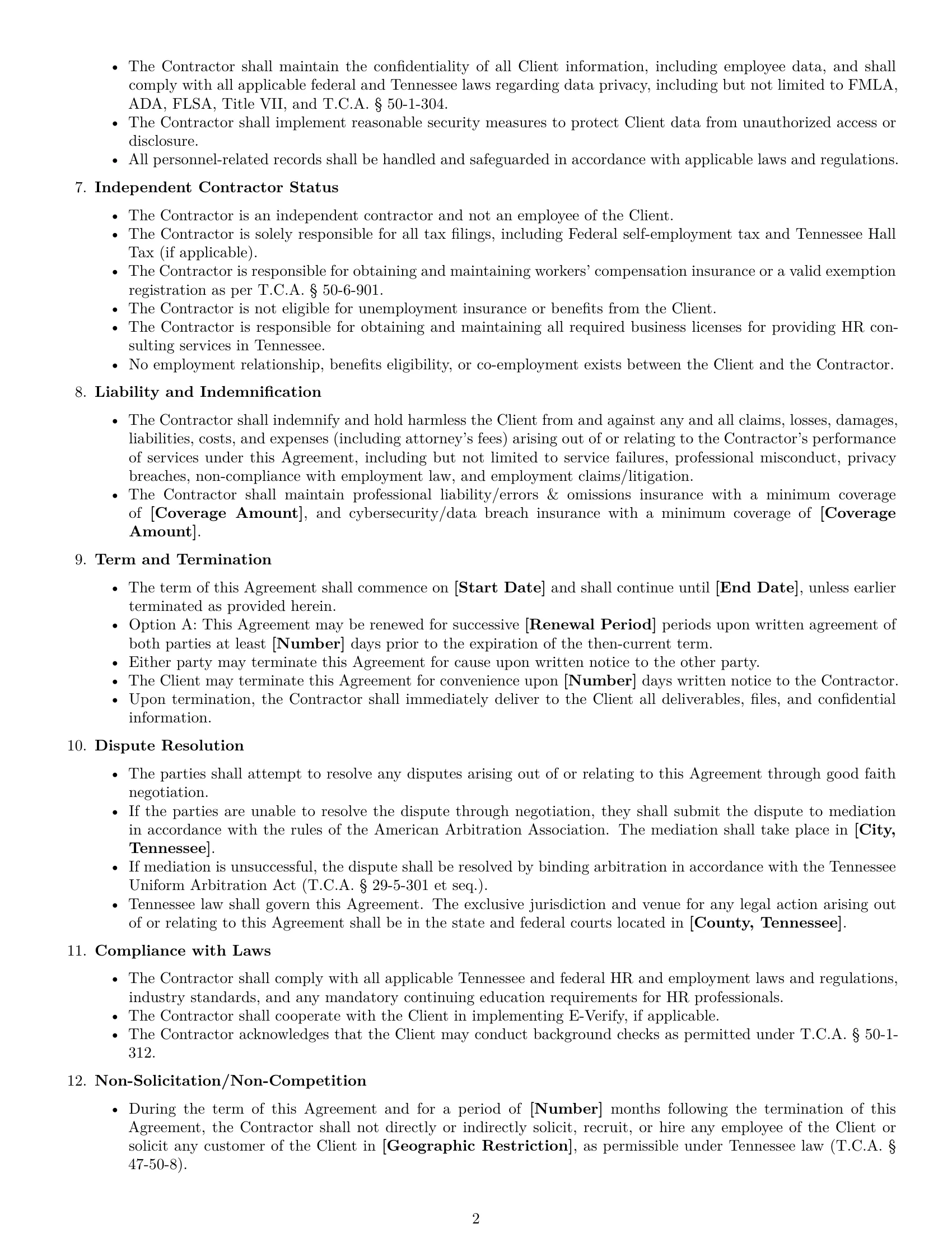 Preview page 2 of Free Tennessee hr independent contractor agreement template
