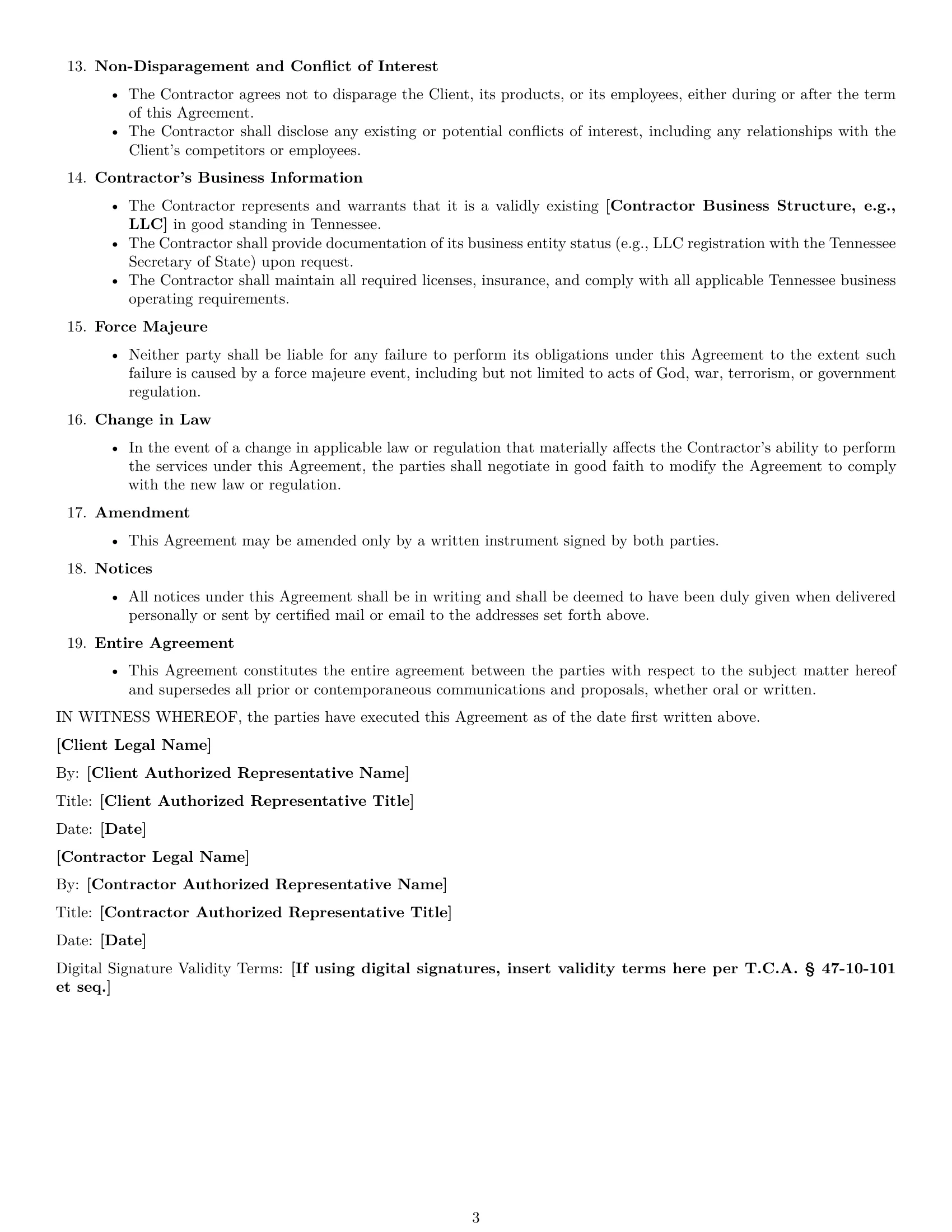 Preview page 3 of Free Tennessee hr independent contractor agreement template