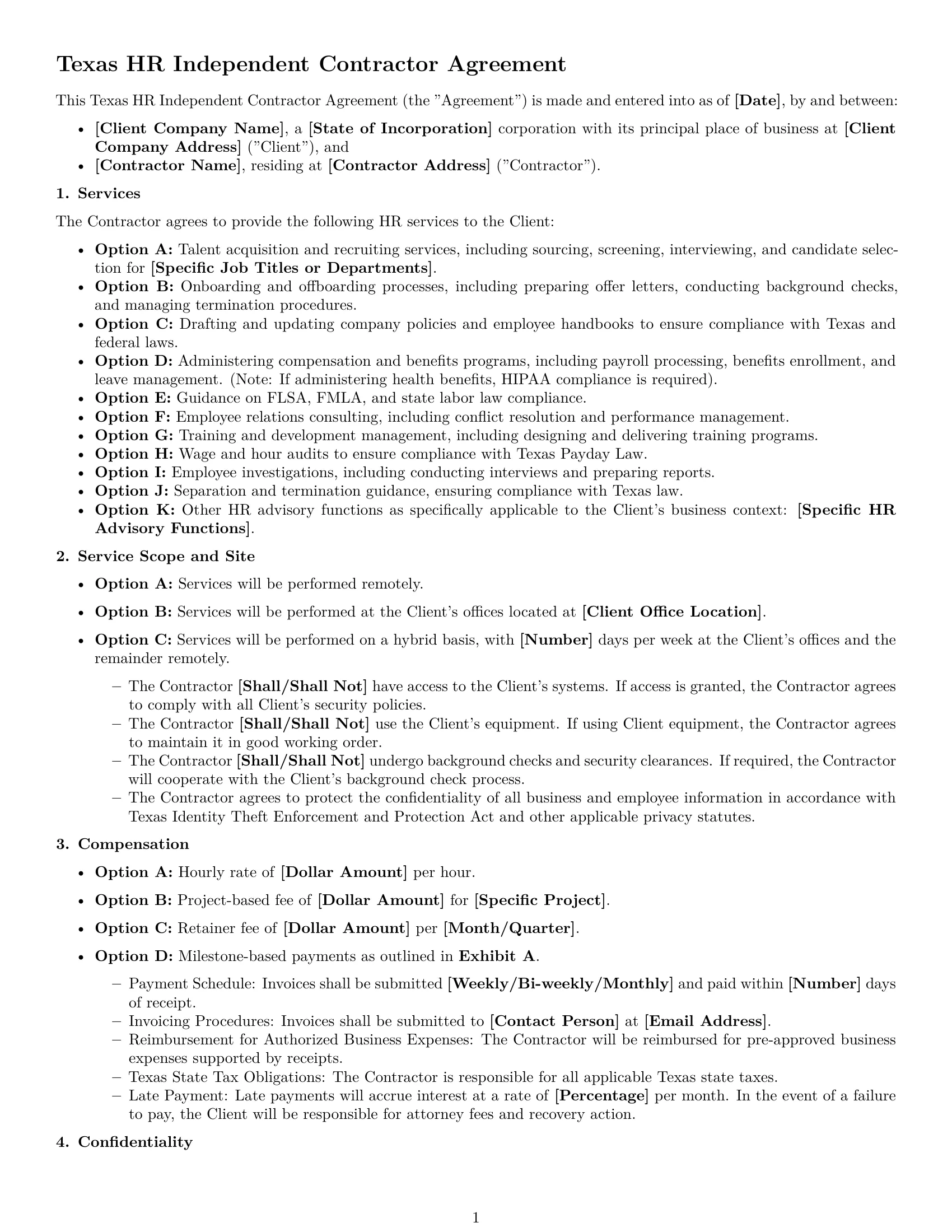 Preview page 1 of Free Texas hr independent contractor agreement template