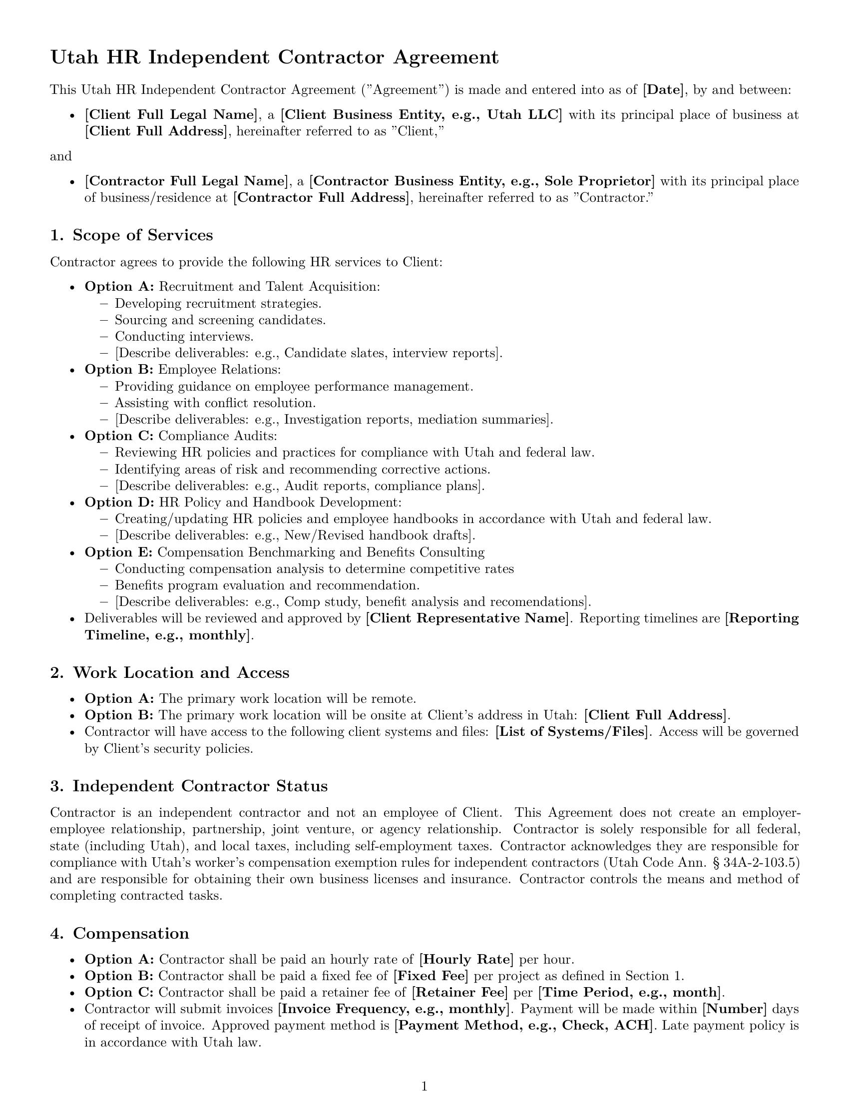 Preview page 1 of Free Utah hr independent contractor agreement template