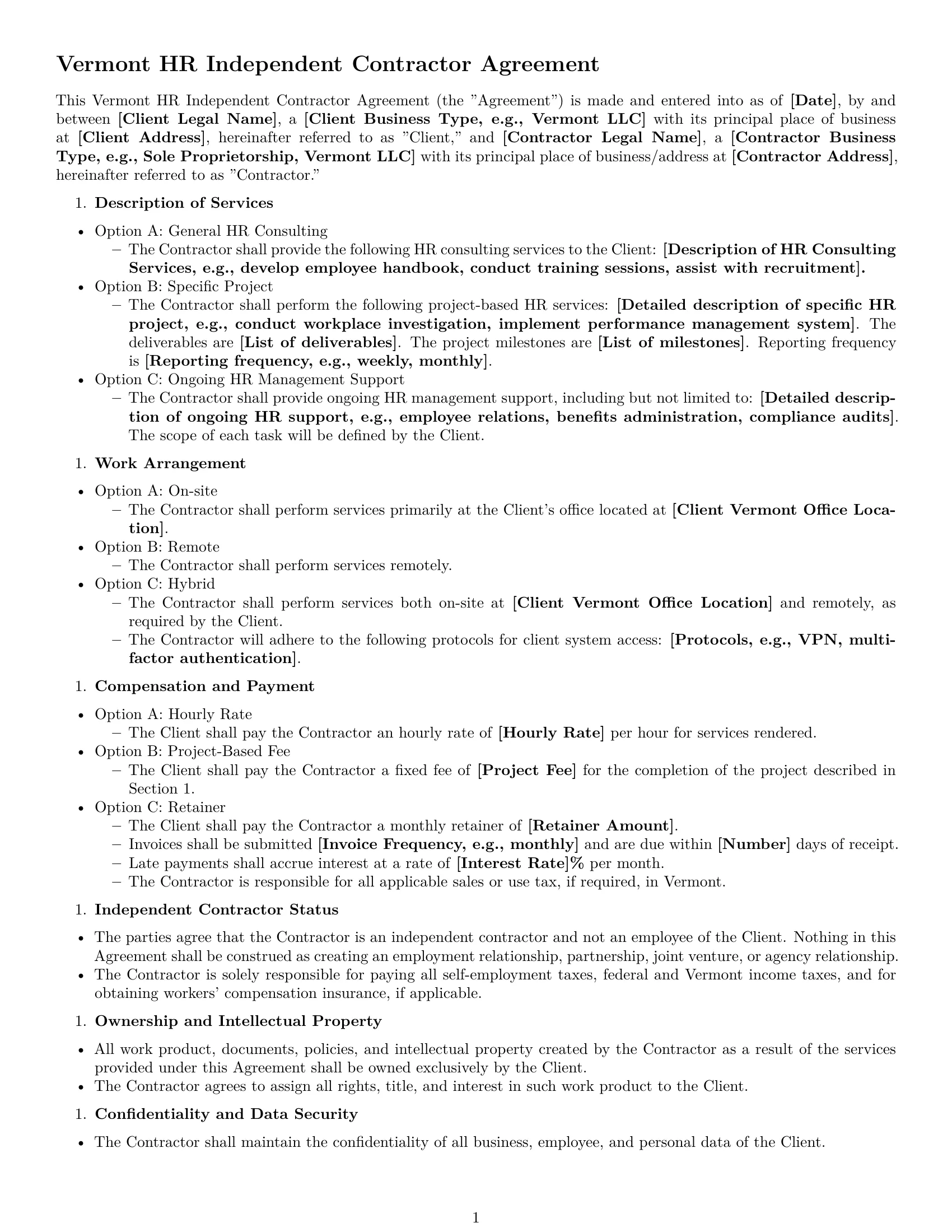 Preview page 1 of Free Vermont hr independent contractor agreement template