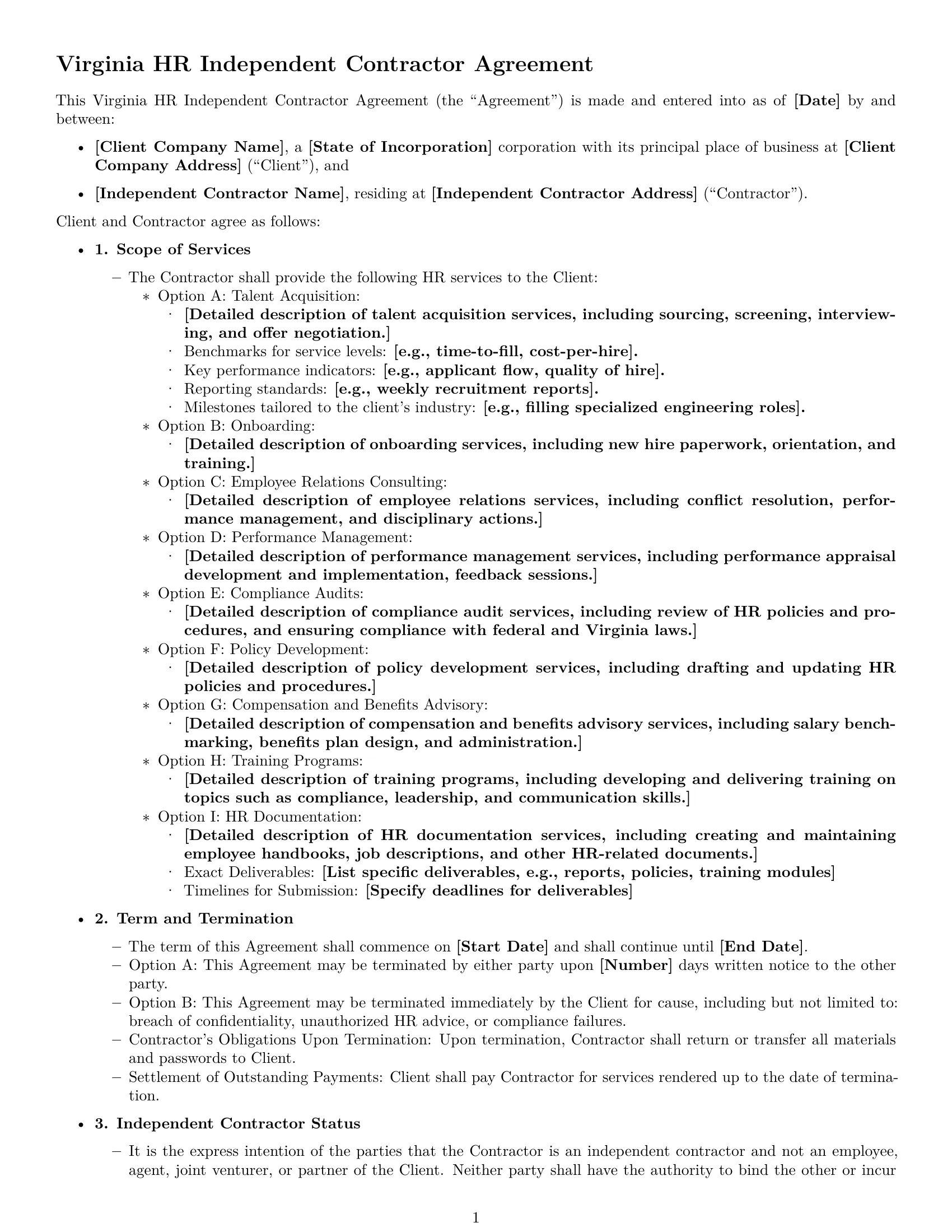 Preview page 1 of Free Virginia hr independent contractor agreement template