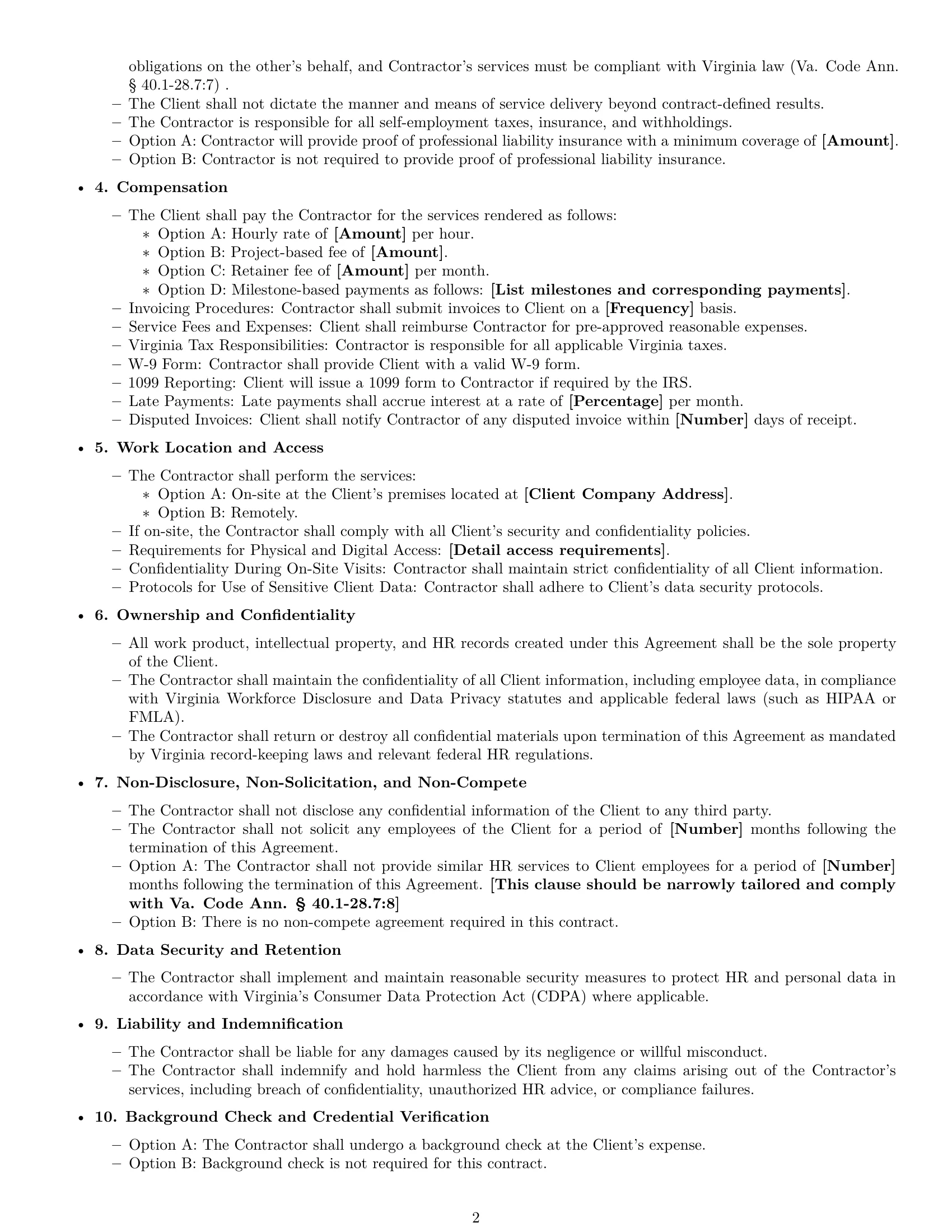 Preview page 2 of Free Virginia hr independent contractor agreement template