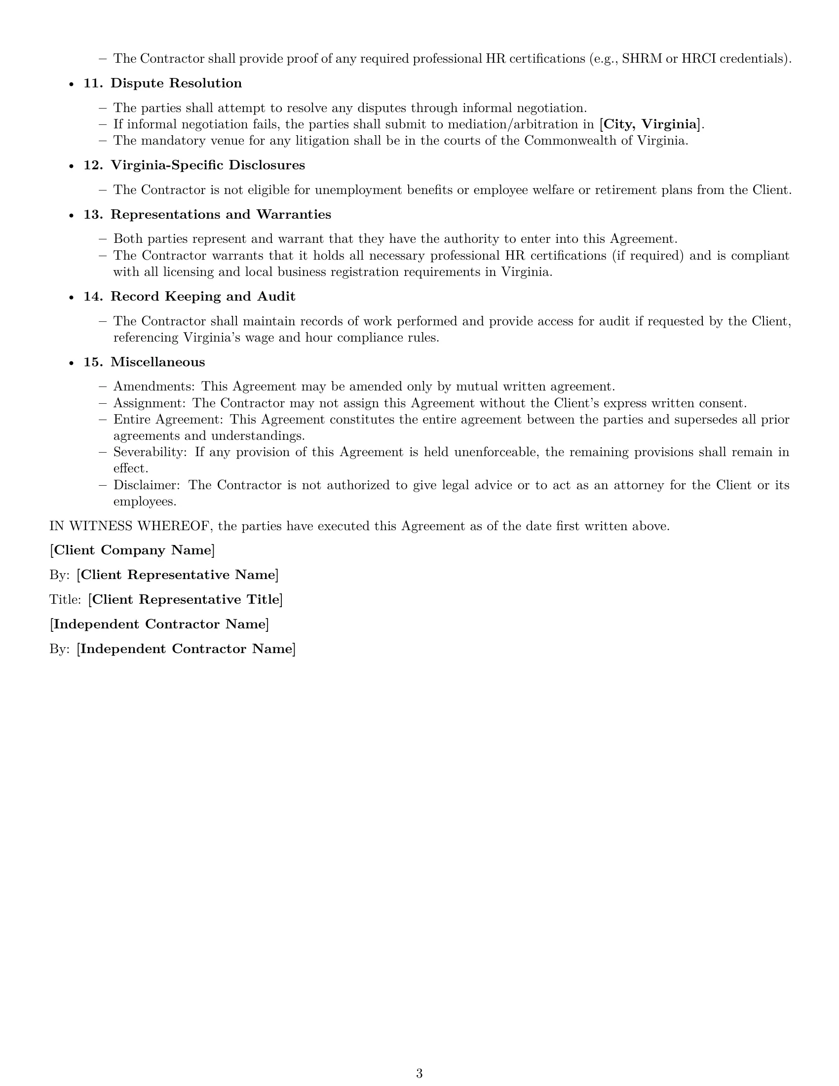 Preview page 3 of Free Virginia hr independent contractor agreement template
