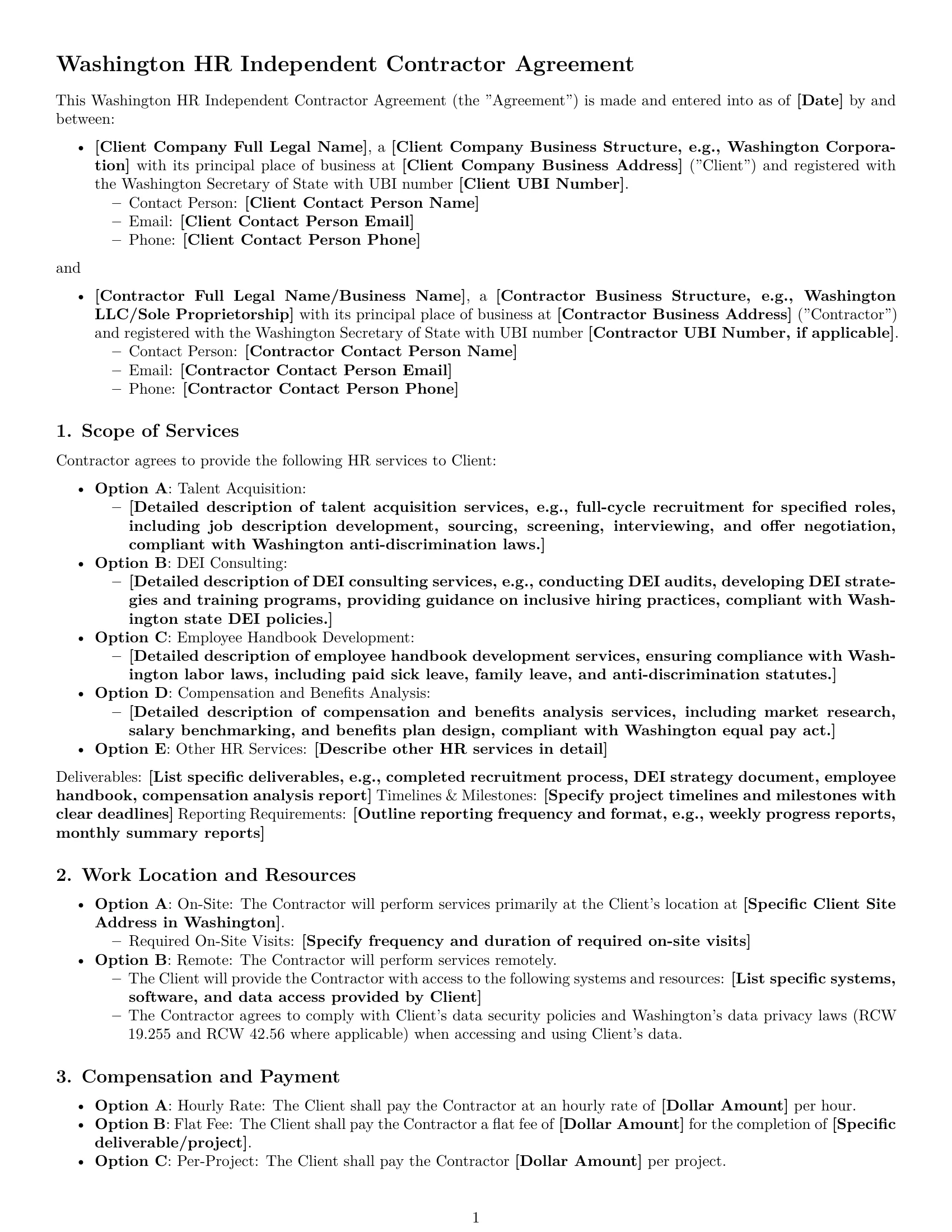 Preview page 1 of Free Washington hr independent contractor agreement template
