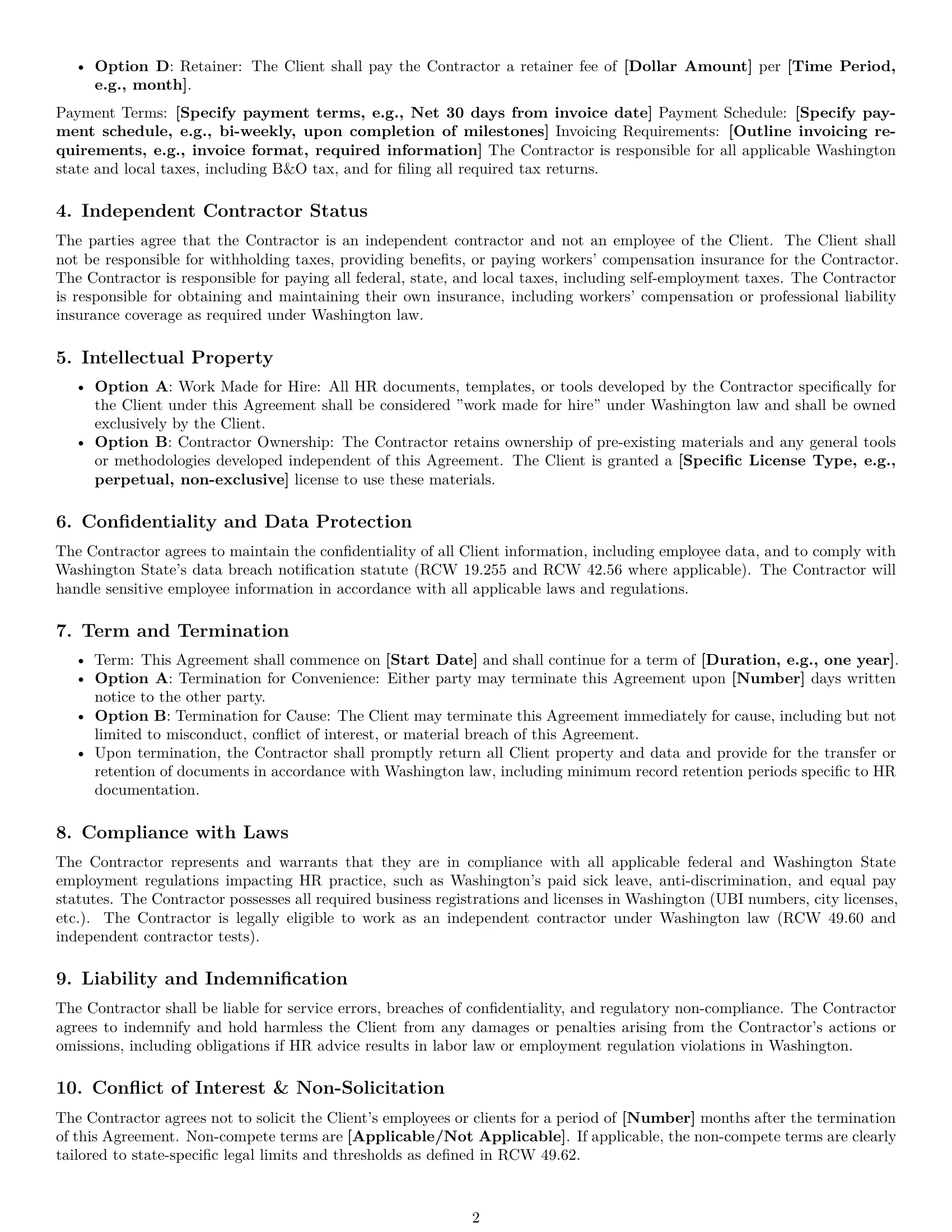 Preview page 2 of Free Washington hr independent contractor agreement template