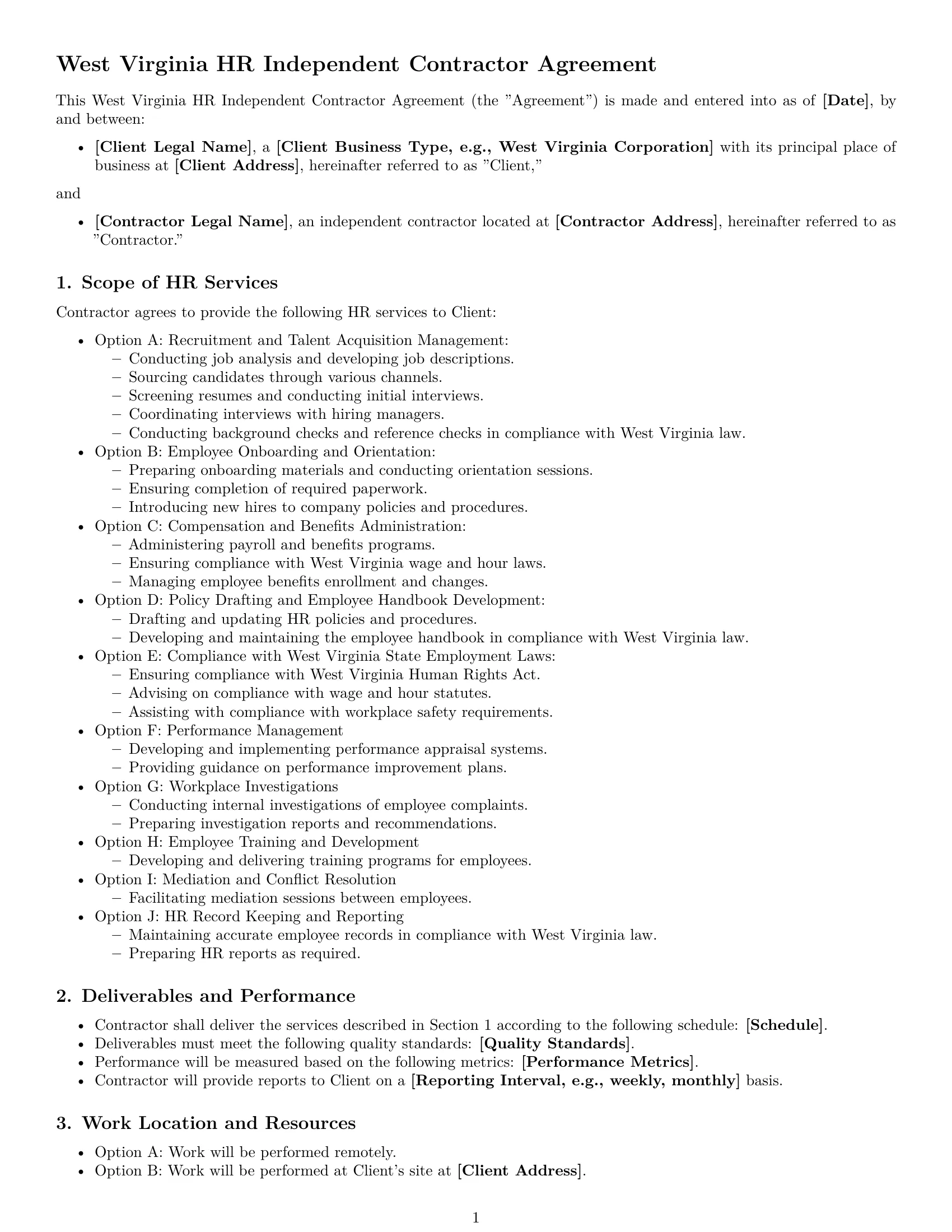 Preview page 1 of Free West Virginia hr independent contractor agreement template
