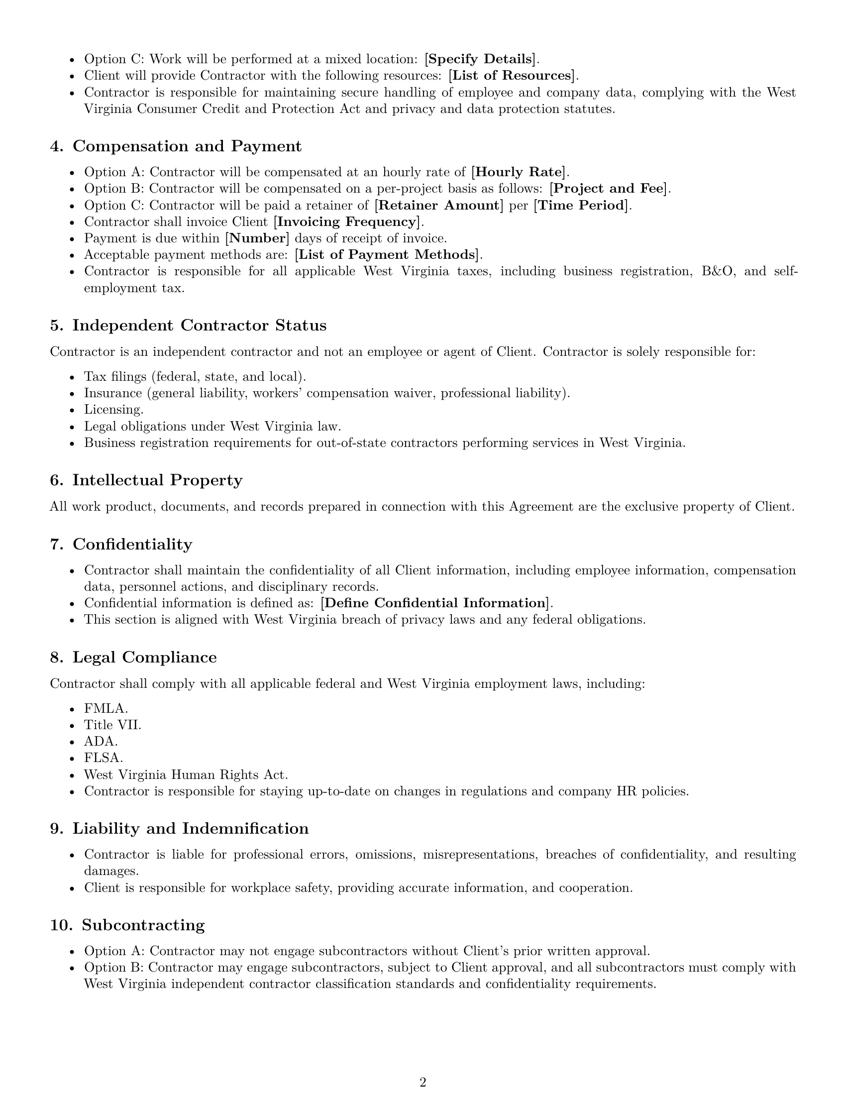 Preview page 2 of Free West Virginia hr independent contractor agreement template