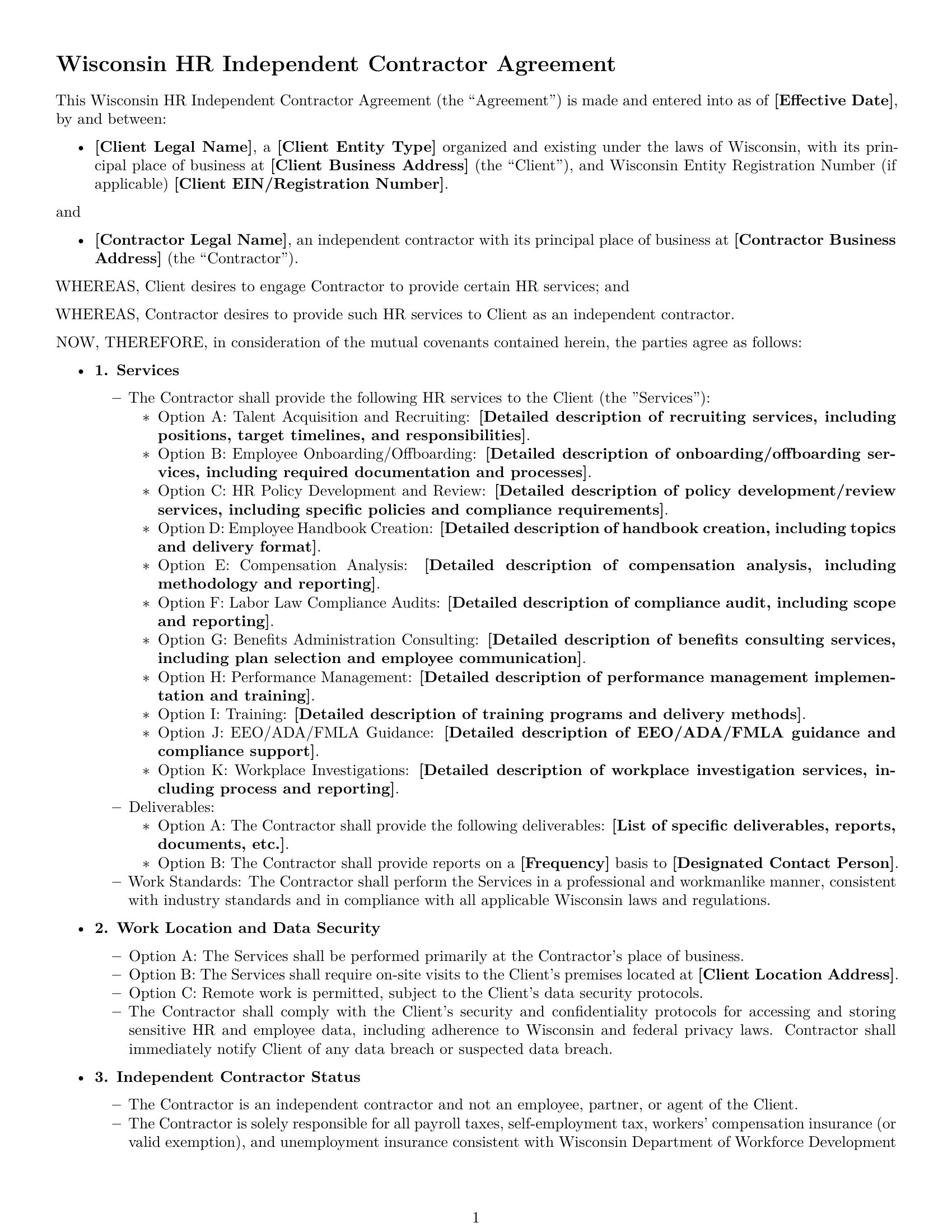 Preview page 1 of Free Wisconsin hr independent contractor agreement template