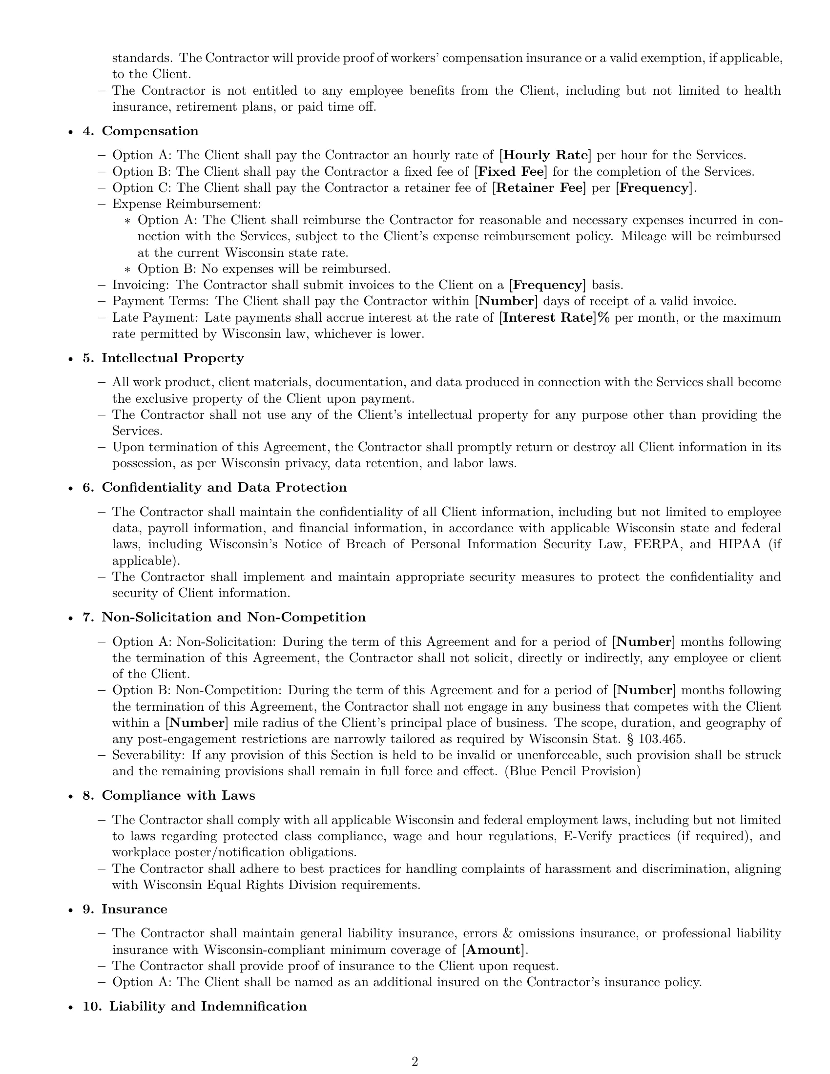 Preview page 2 of Free Wisconsin hr independent contractor agreement template
