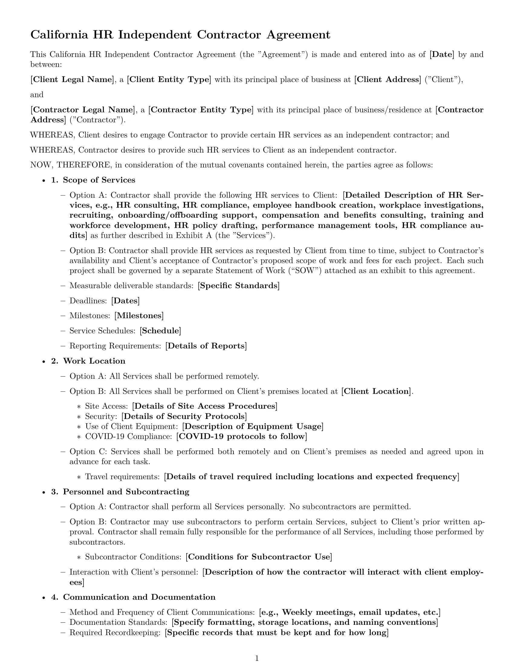 Preview page 1 of Free California hr independent contractor agreement template