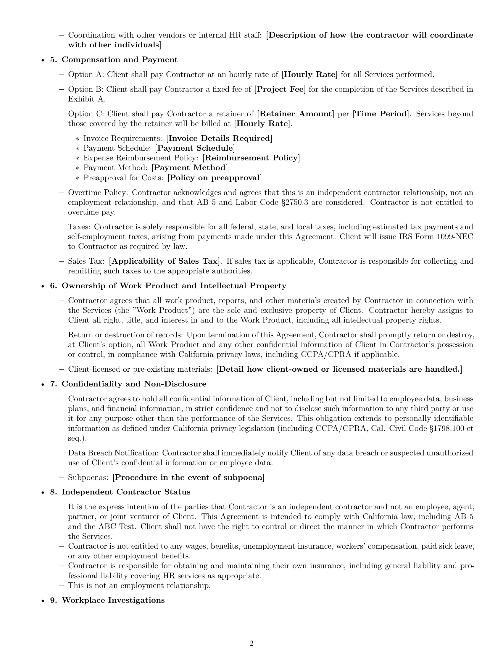 Preview page 2 of Free California hr independent contractor agreement template