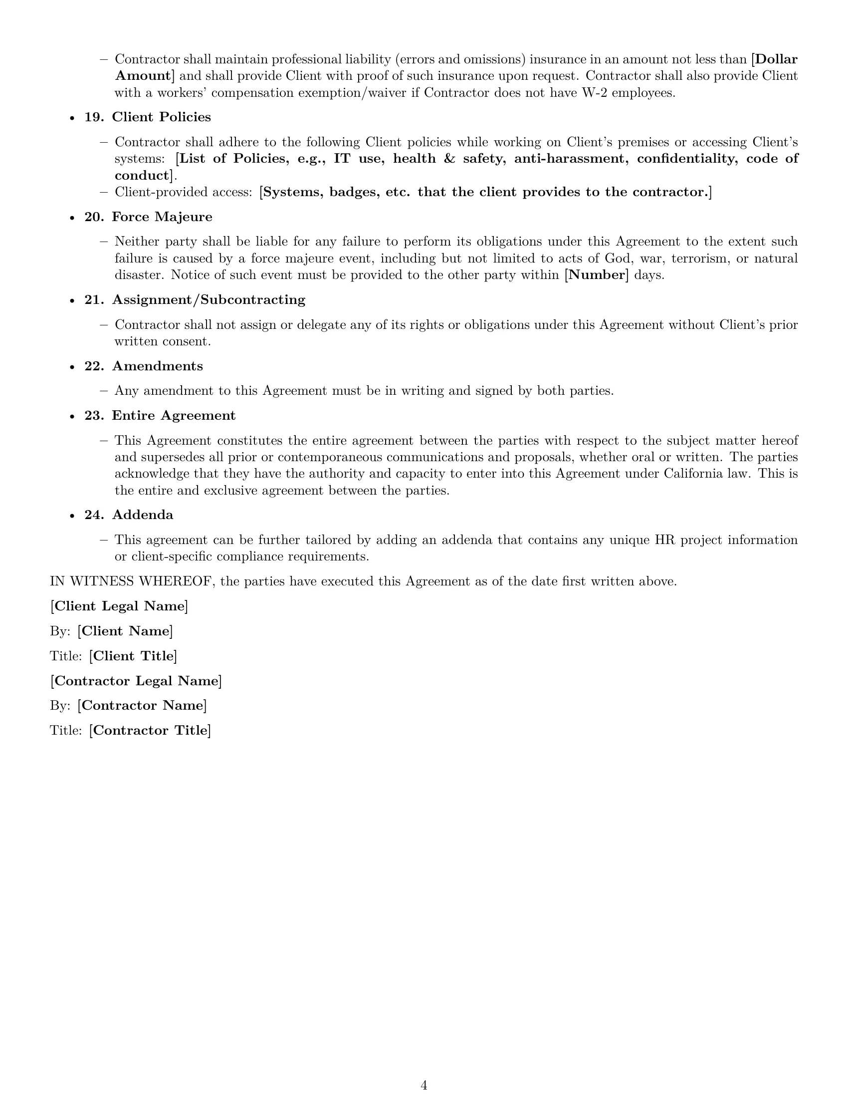 Preview page 4 of Free California hr independent contractor agreement template