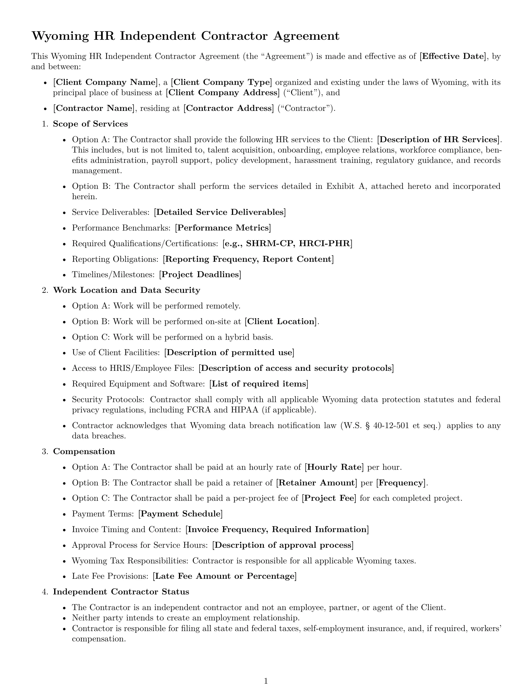 Preview page 1 of Free Wyoming hr independent contractor agreement template