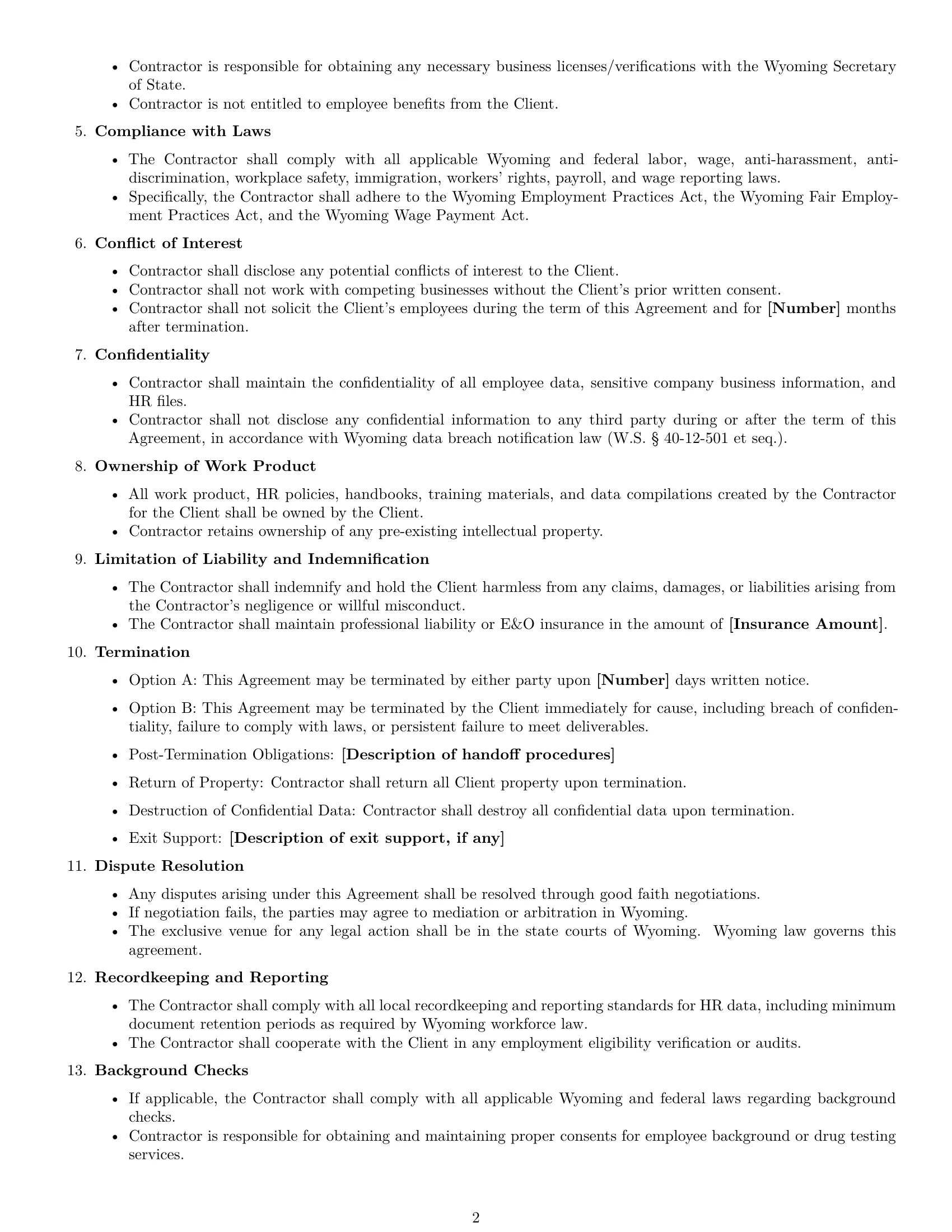 Preview page 2 of Free Wyoming hr independent contractor agreement template