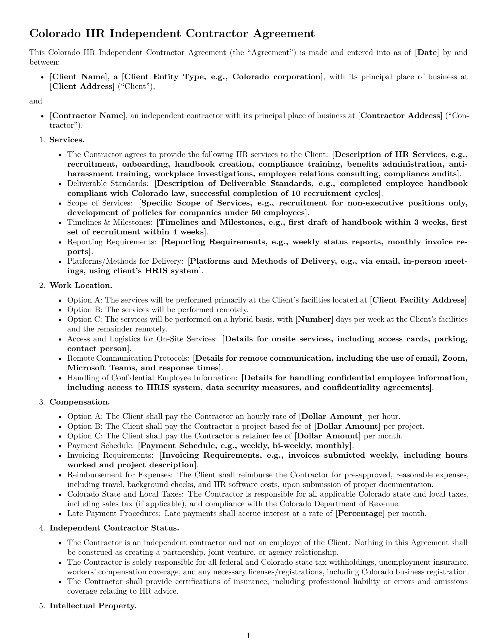 Preview page 1 of Free Colorado hr independent contractor agreement template