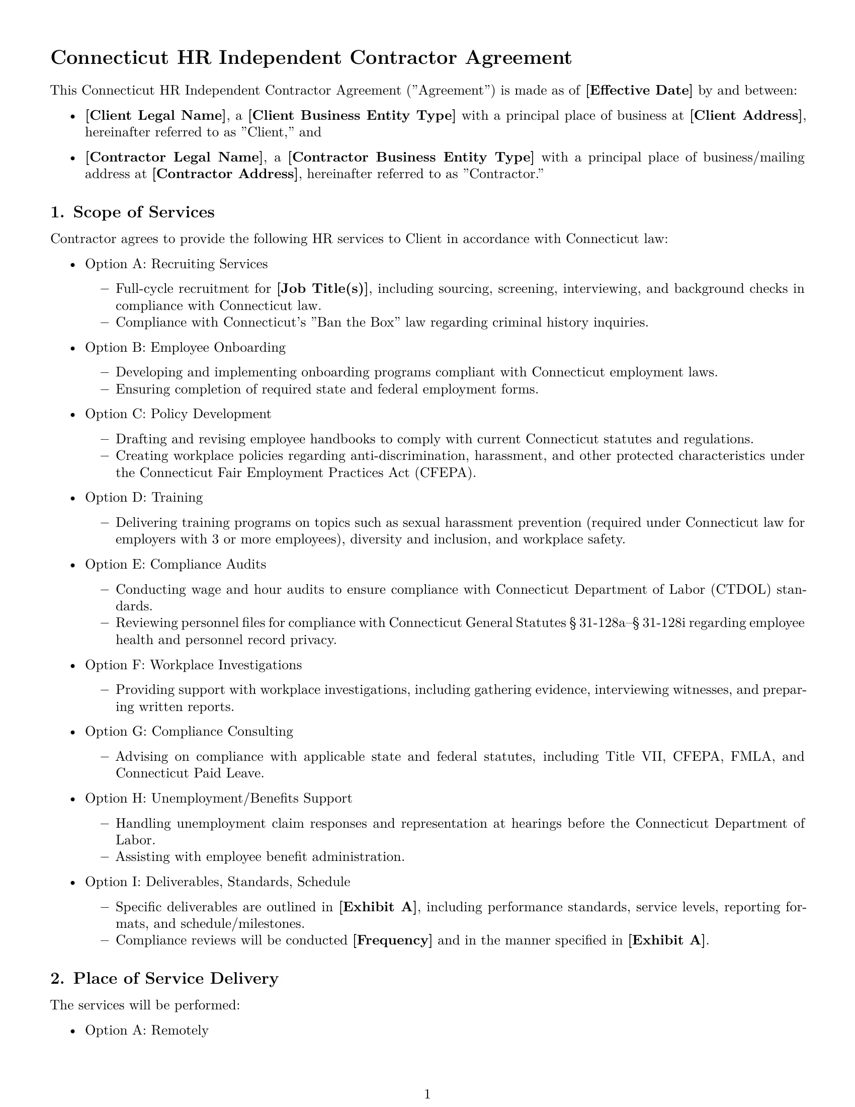 Preview page 1 of Free Connecticut hr independent contractor agreement template