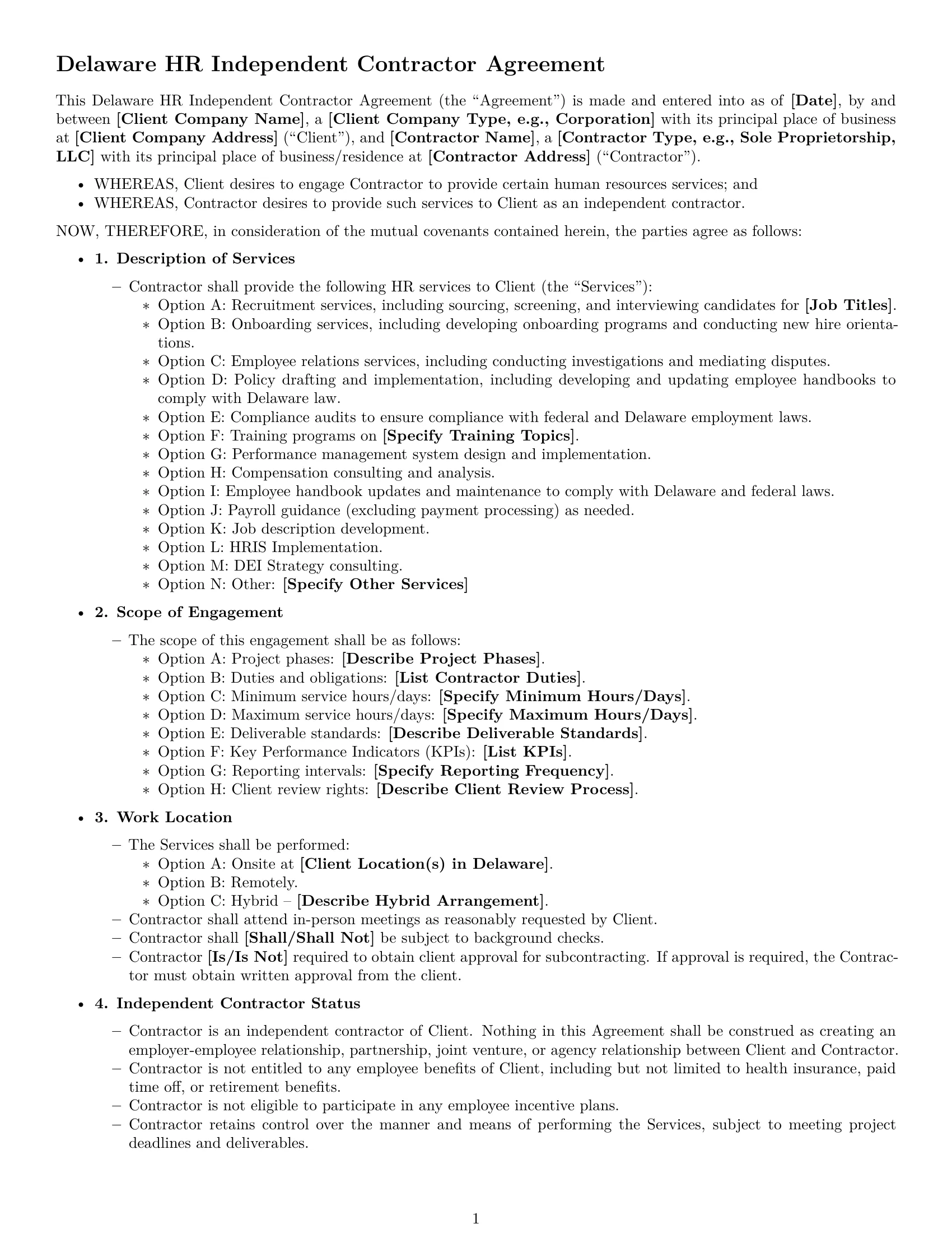 Preview page 1 of Free Delaware hr independent contractor agreement template