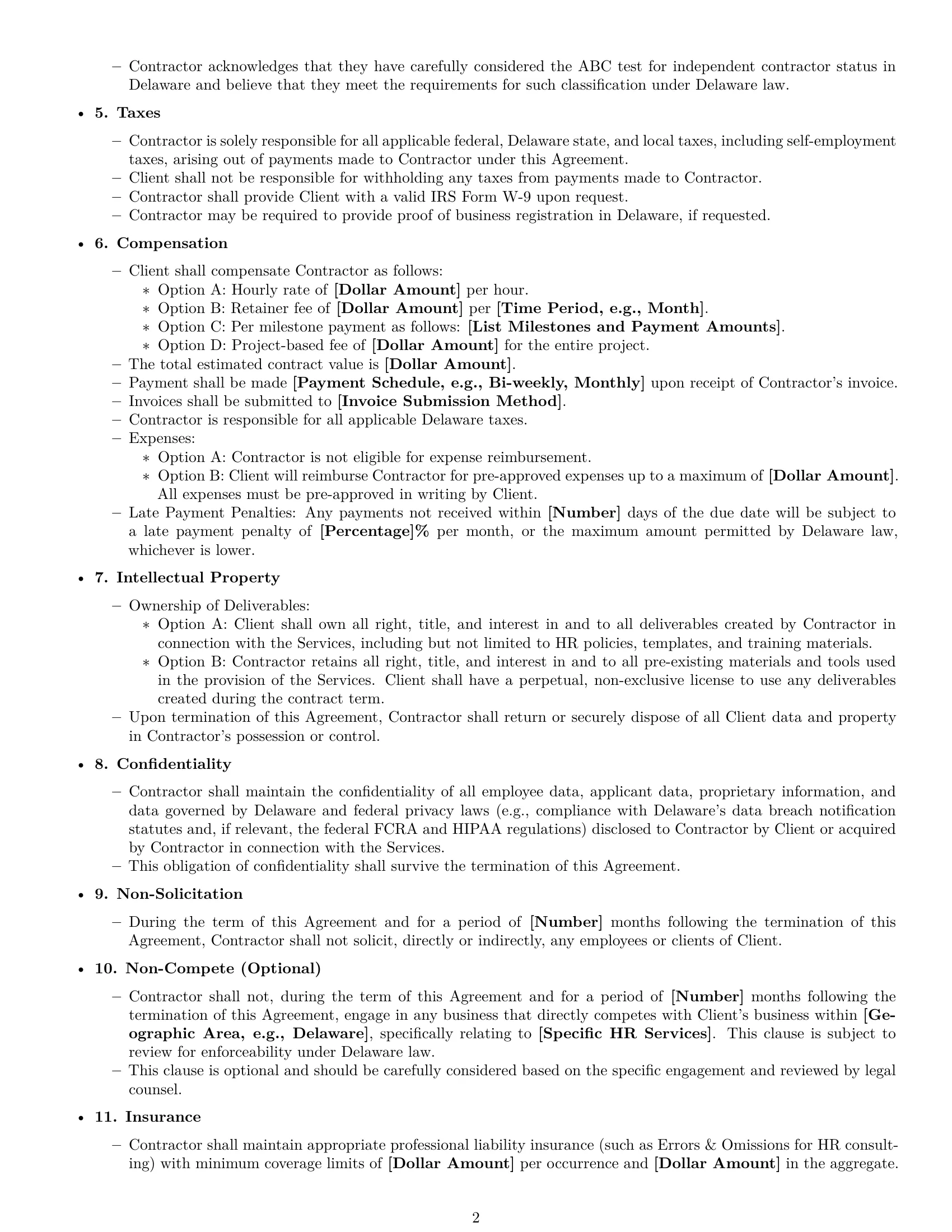 Preview page 2 of Free Delaware hr independent contractor agreement template