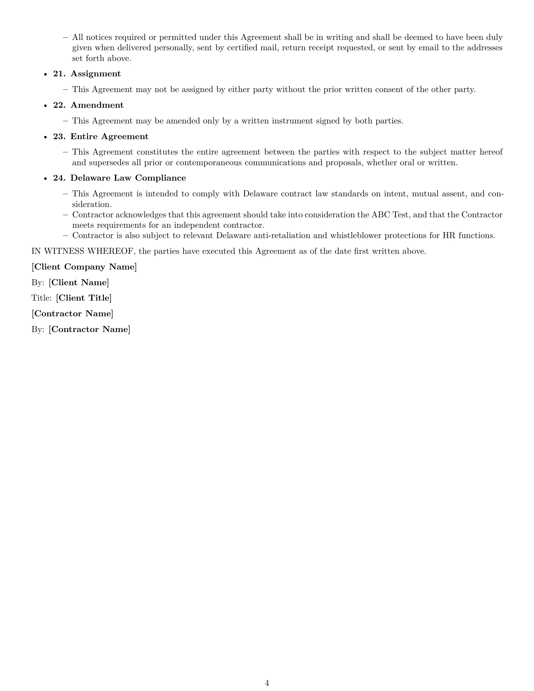 Preview page 4 of Free Delaware hr independent contractor agreement template