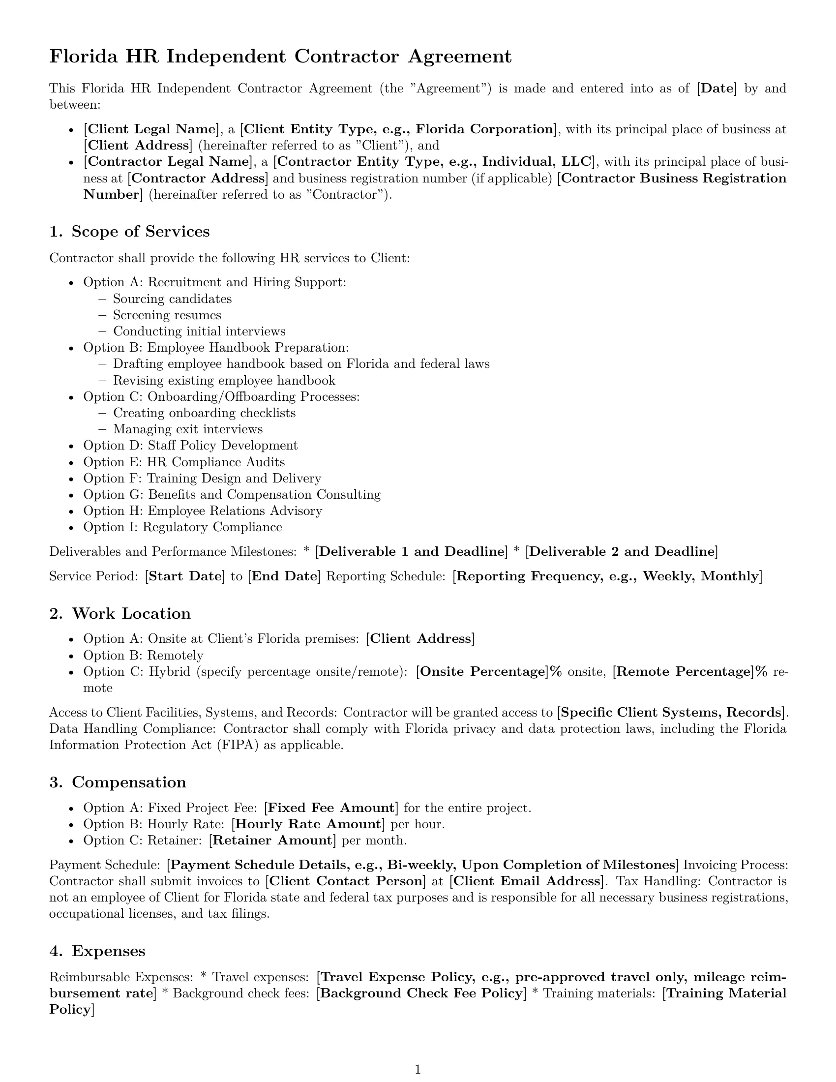 Preview page 1 of Free Florida hr independent contractor agreement template