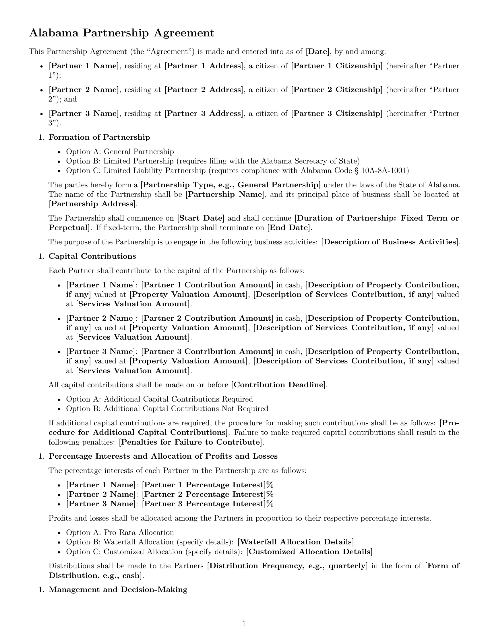 Preview page 1 of Free Alabama partnership agreement template
