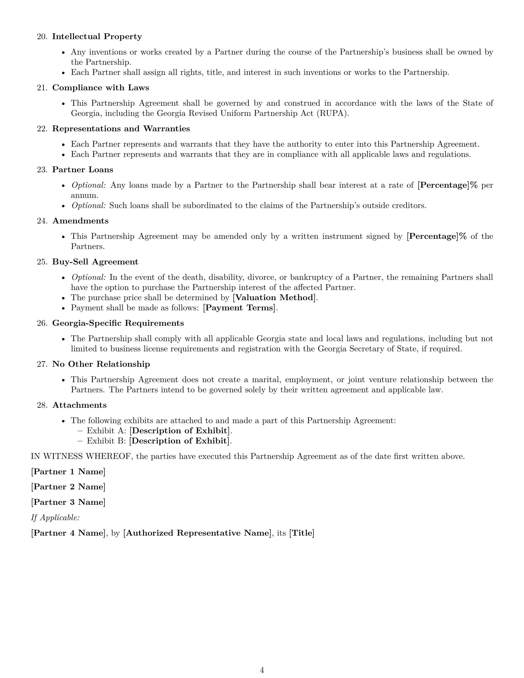 Preview page 4 of Free Georgia partnership agreement template