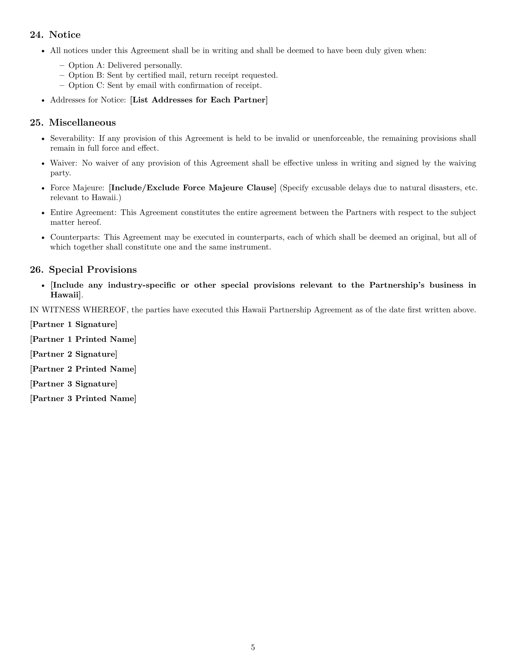Preview page 5 of Free Hawaii partnership agreement template