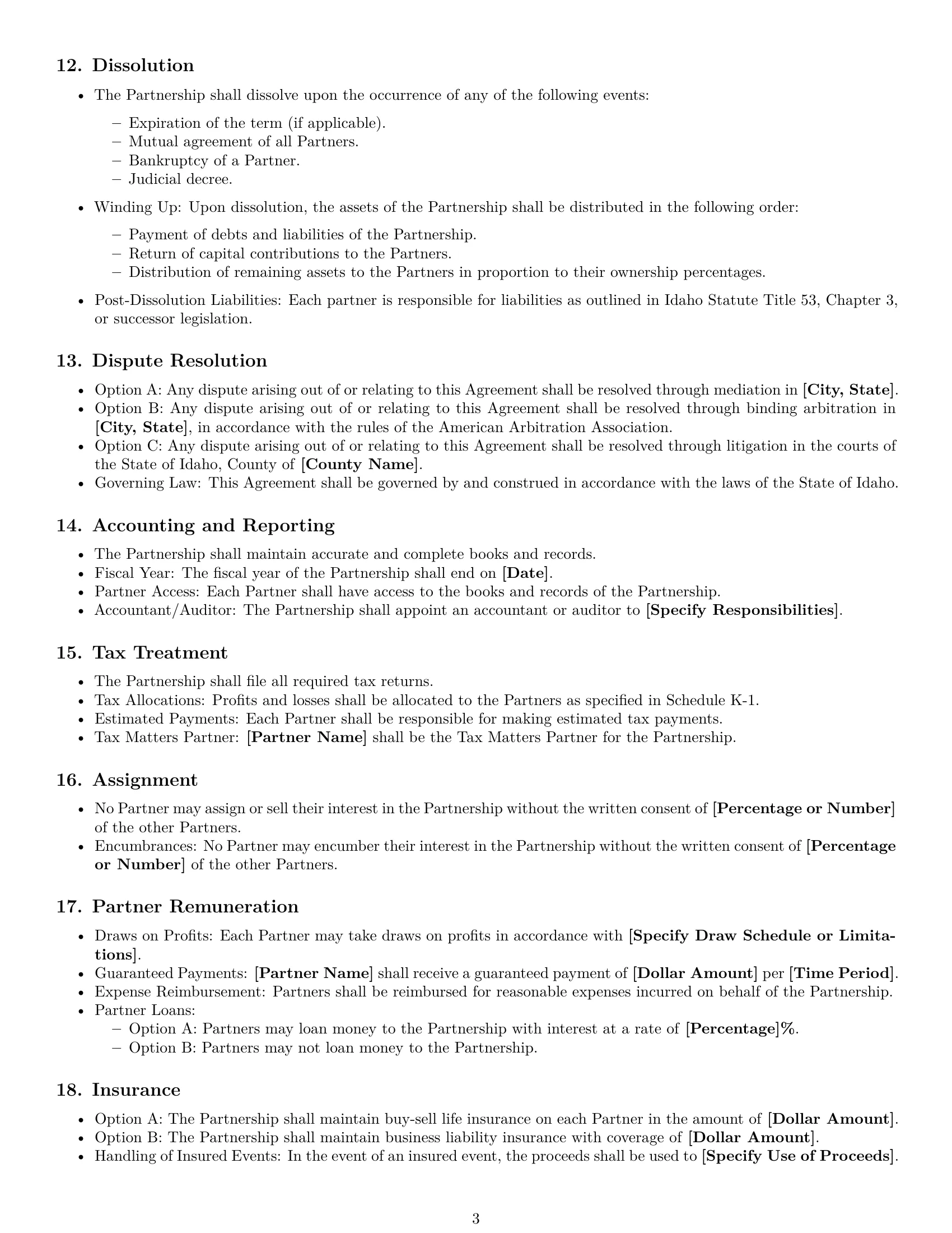 Preview page 3 of Free Idaho partnership agreement template