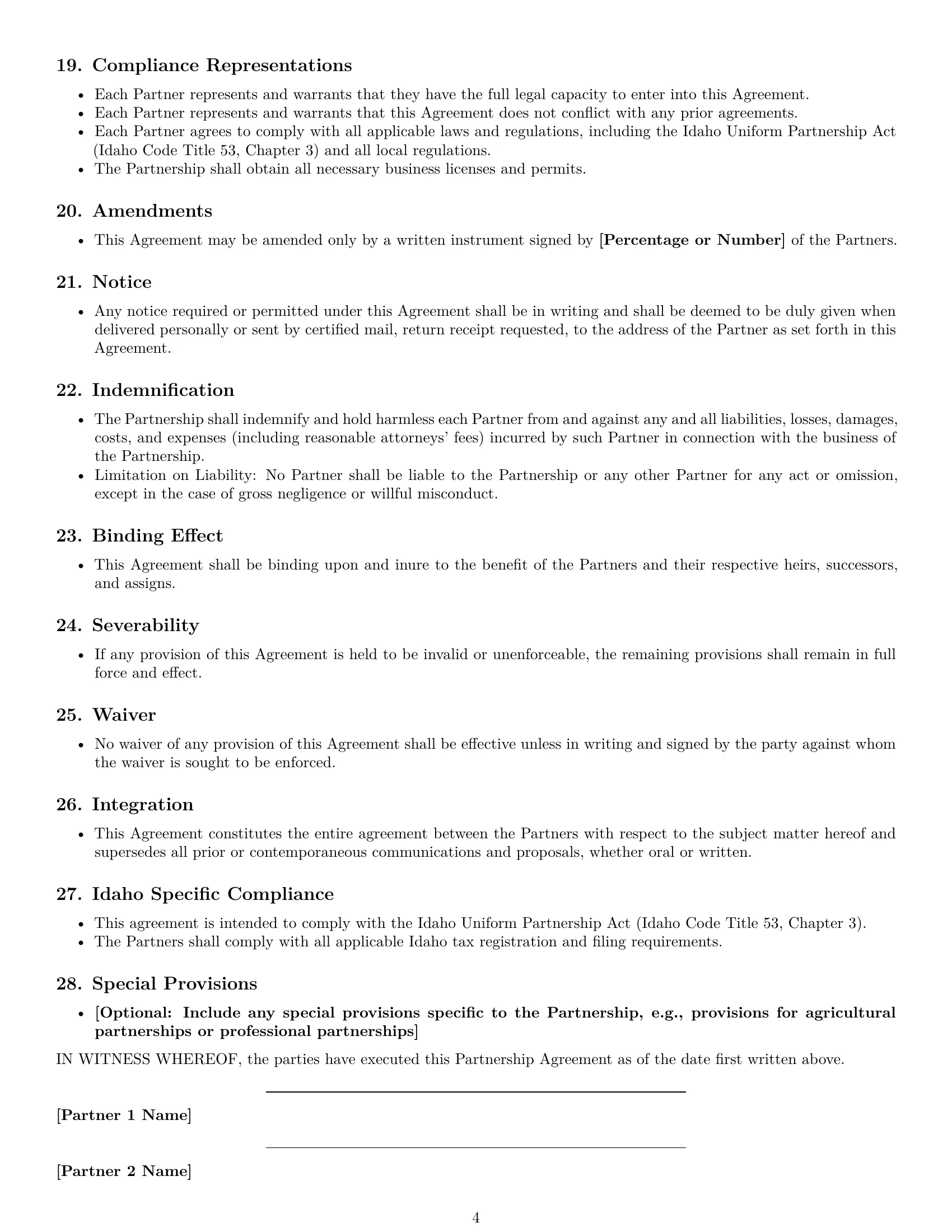 Preview page 4 of Free Idaho partnership agreement template