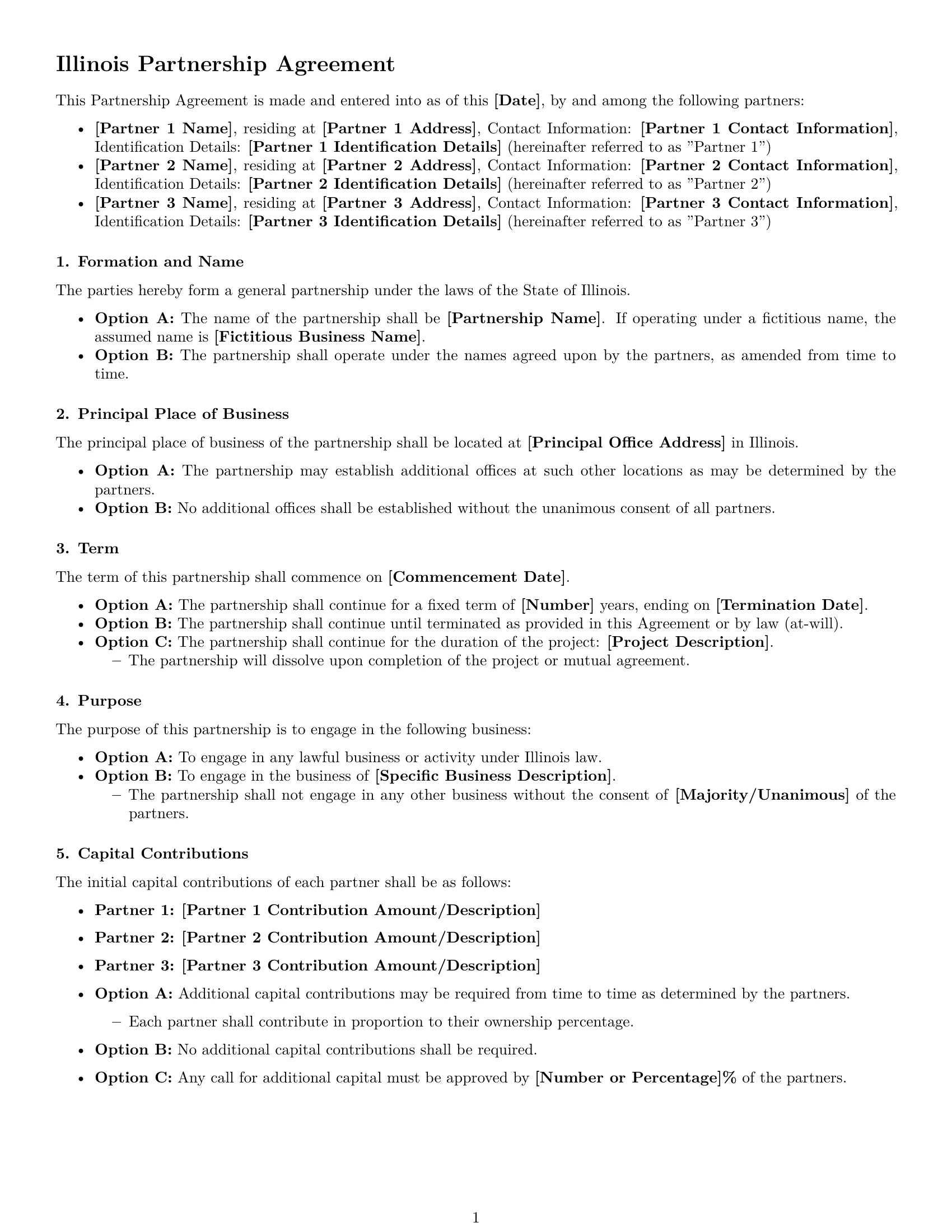 Preview page 1 of Free Illinois partnership agreement template