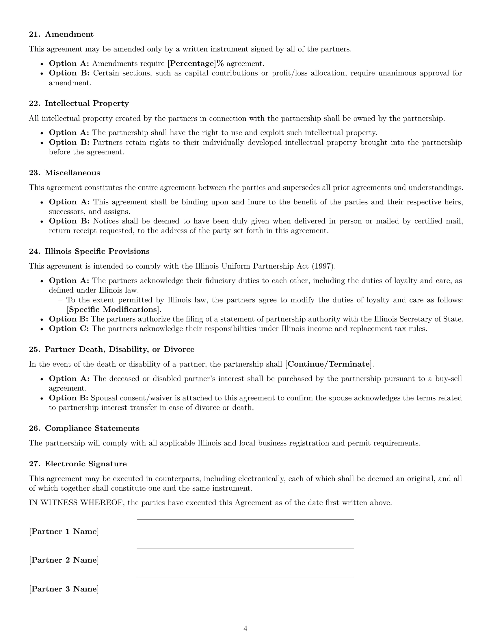 Preview page 4 of Free Illinois partnership agreement template