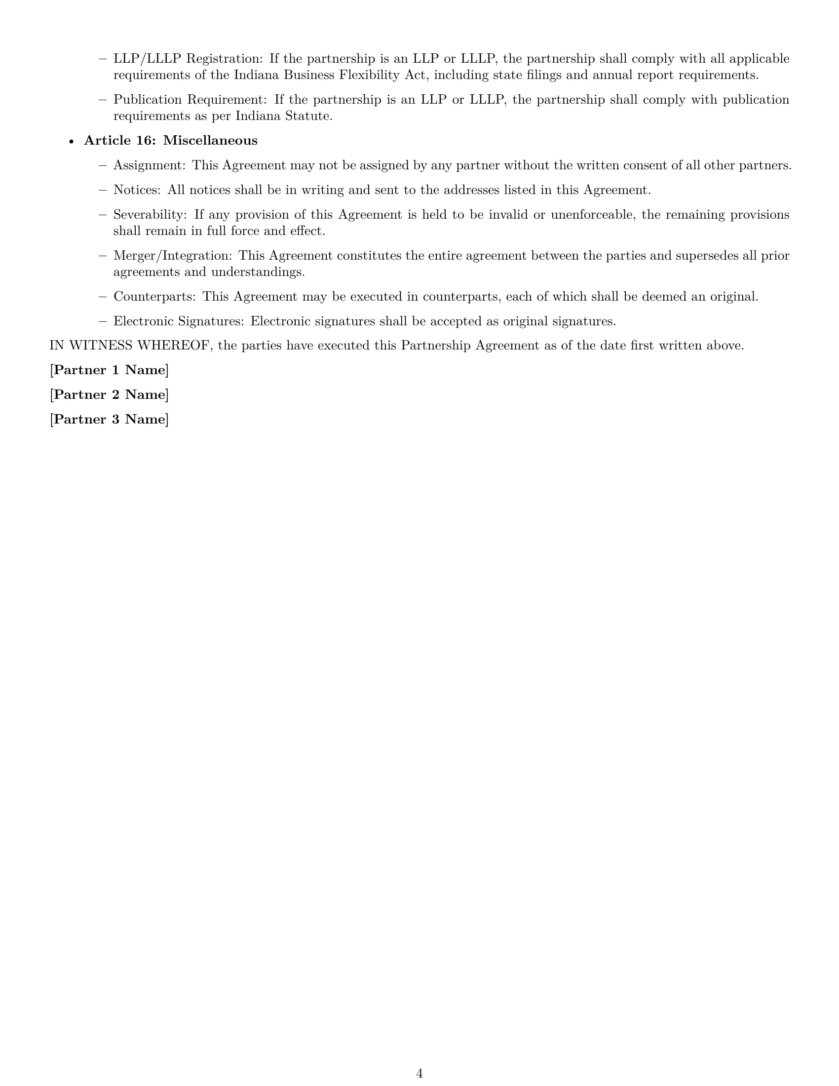 Preview page 4 of Free Indiana partnership agreement template