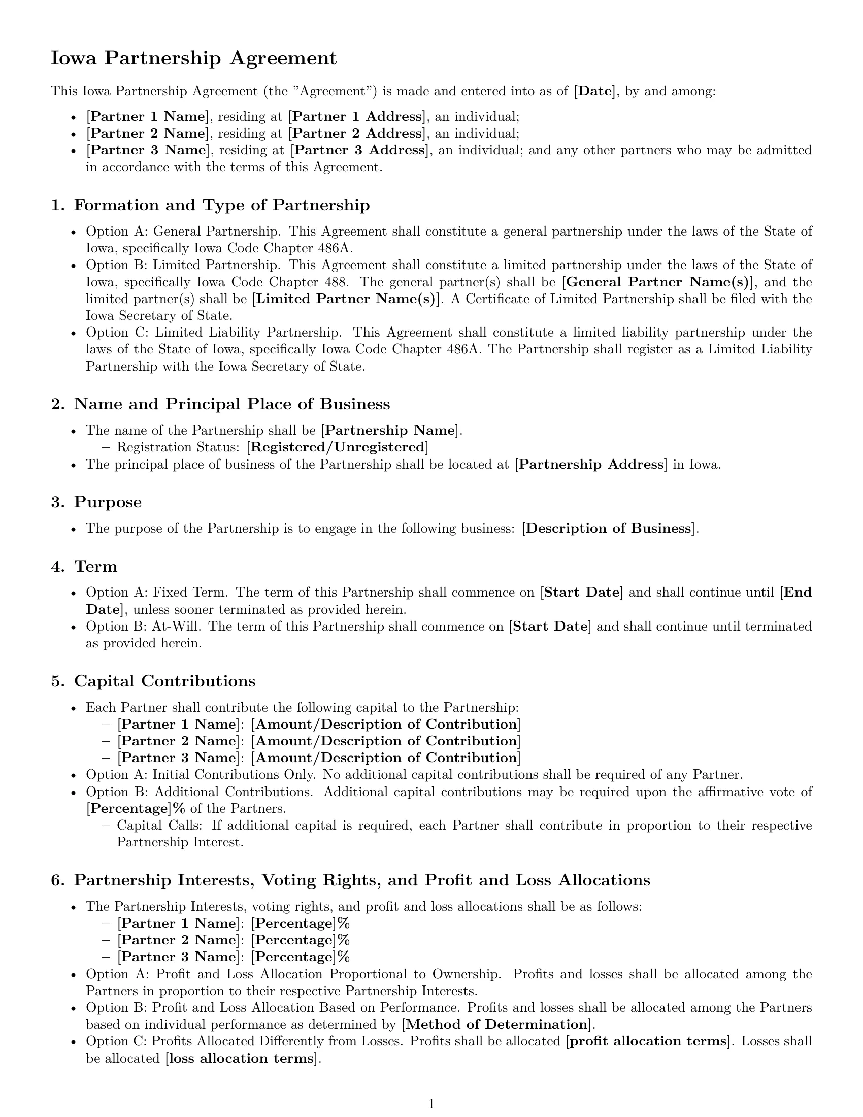 Preview page 1 of Free Iowa partnership agreement template
