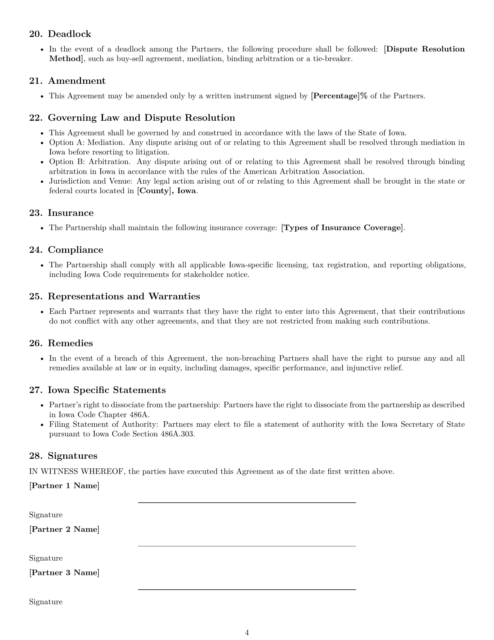 Preview page 4 of Free Iowa partnership agreement template