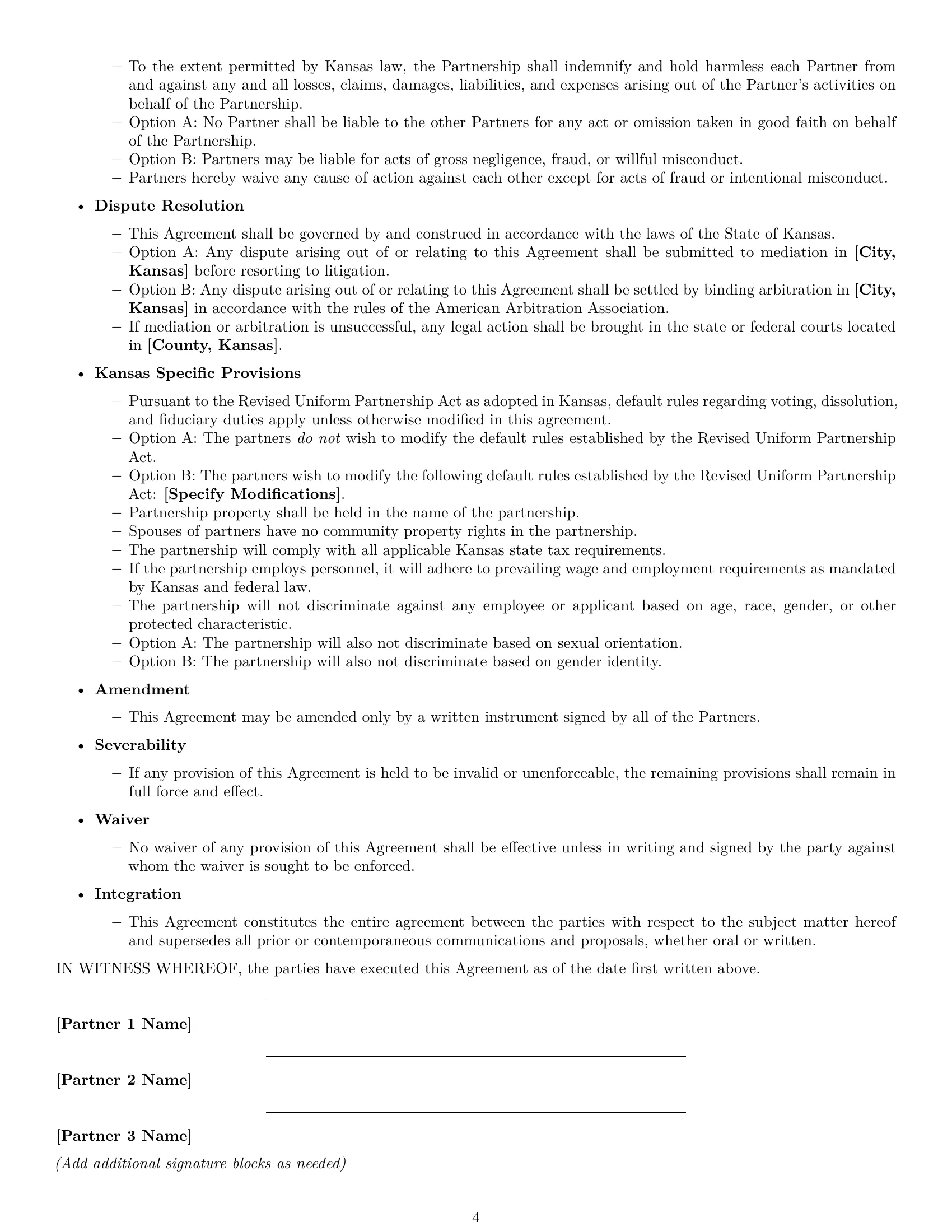 Preview page 4 of Free Kansas partnership agreement template