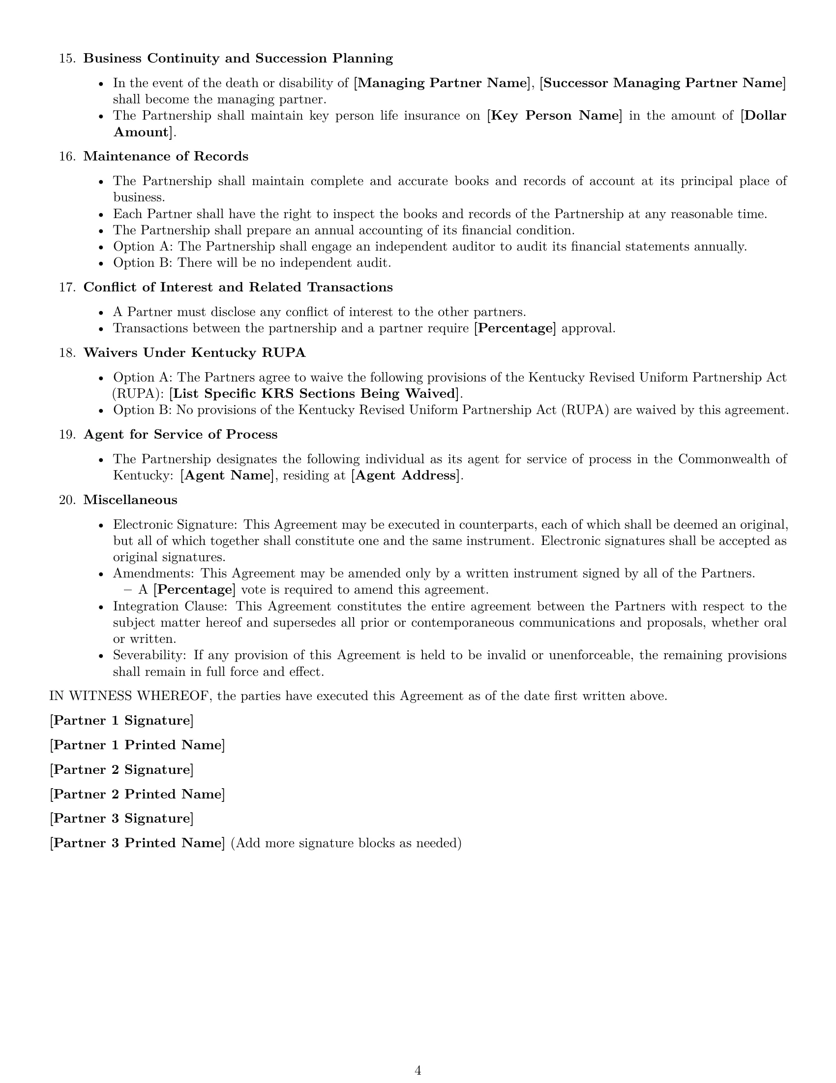 Preview page 4 of Free Kentucky partnership agreement template