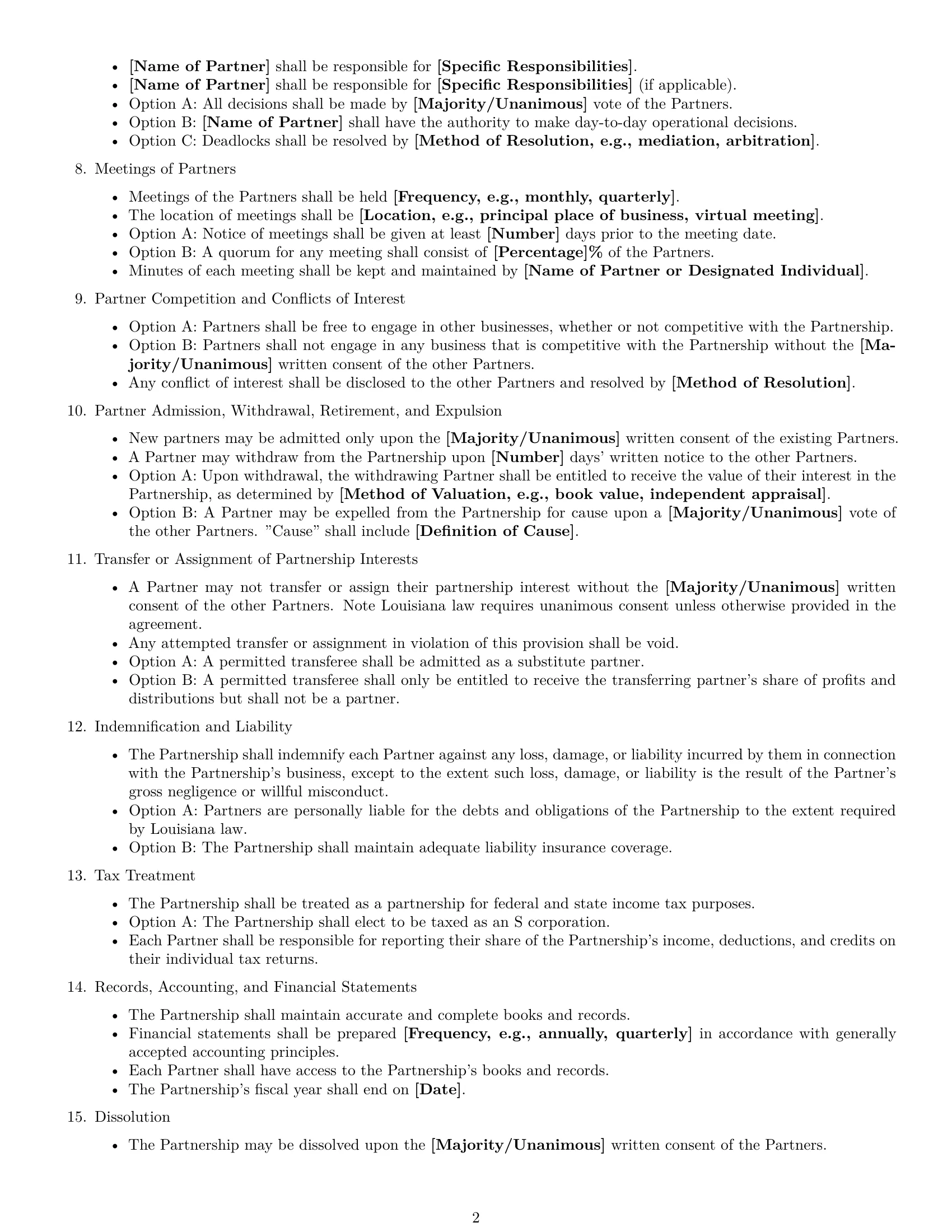 Preview page 2 of Free Louisiana partnership agreement template